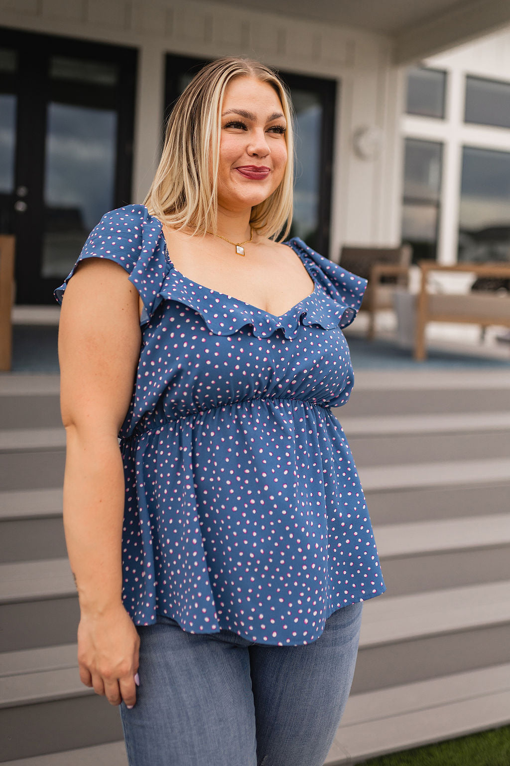 Connect the Dots Peplum Blouse-Tops-Modish Lily, Tecumseh Michigan