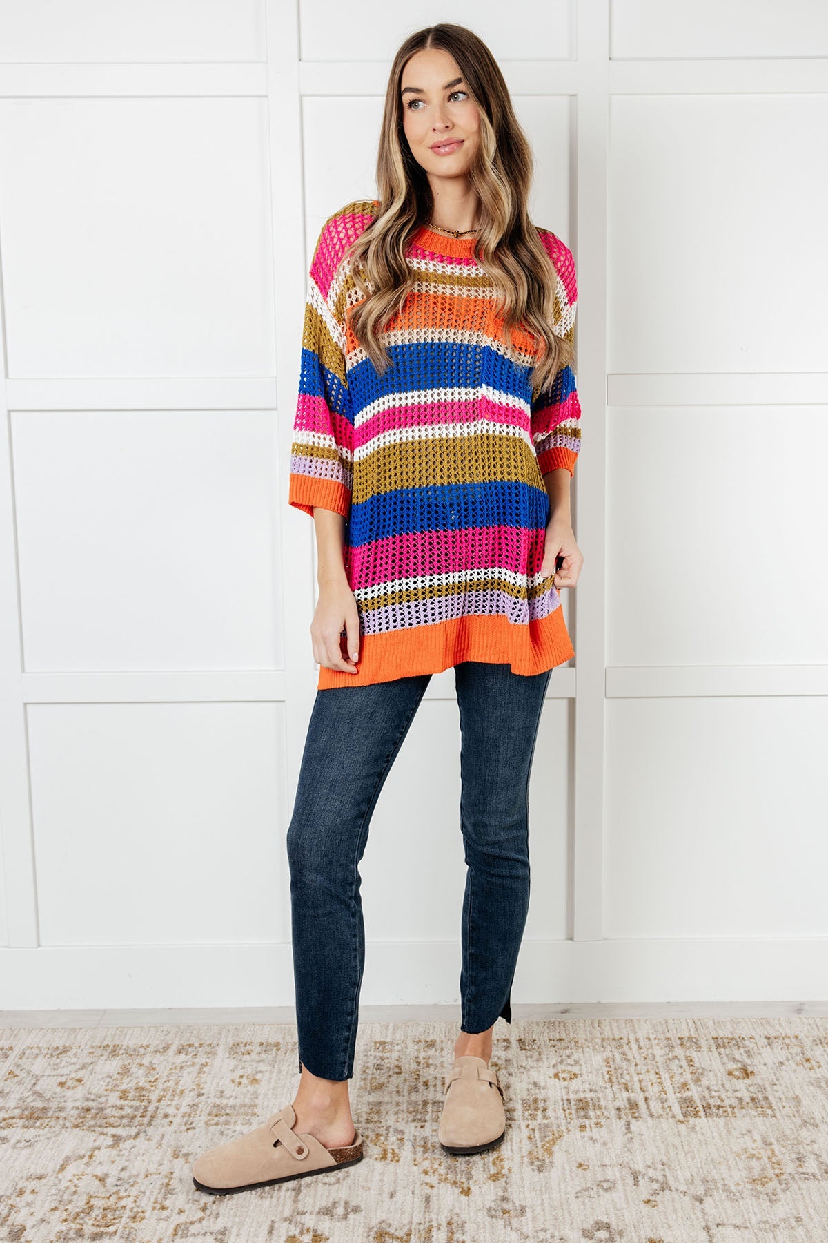 Deep Thoughts Striped Loose Knit Top-Tops-Modish Lily, Tecumseh Michigan