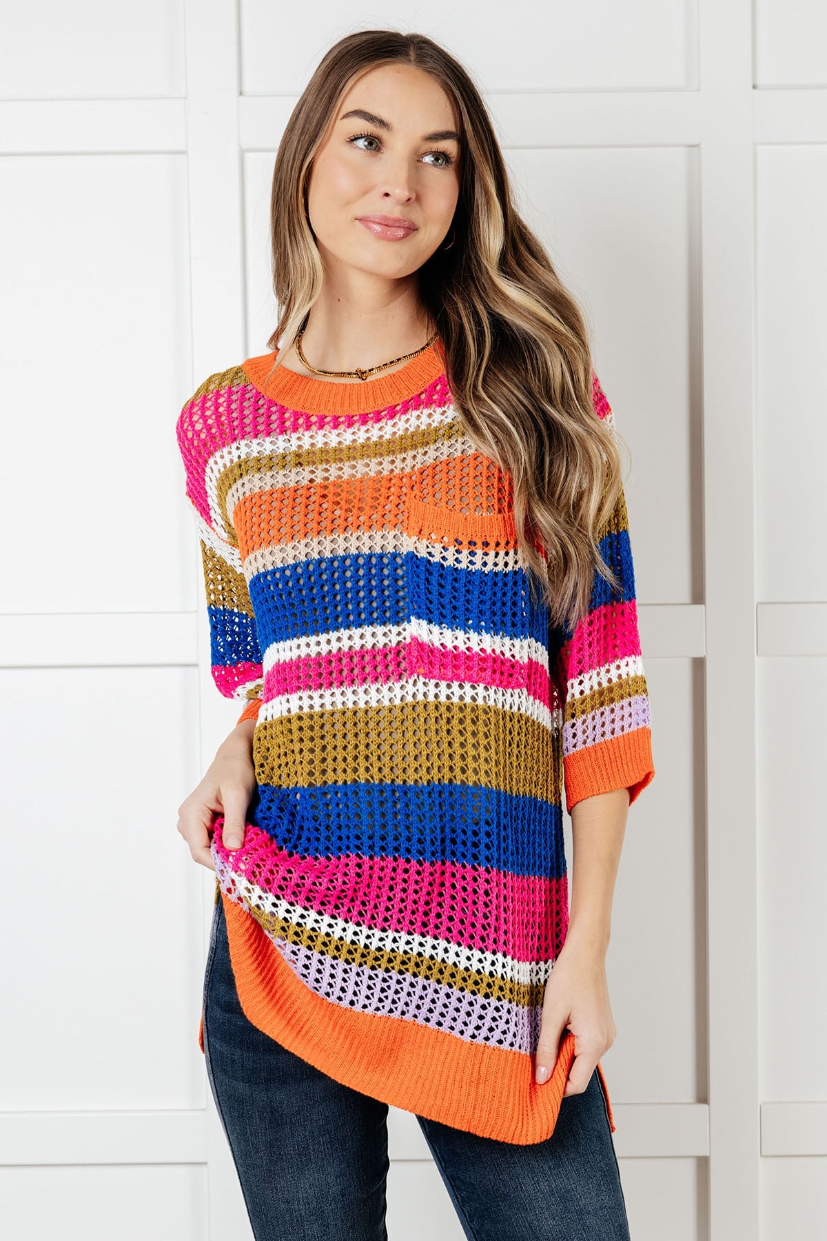 Deep Thoughts Striped Loose Knit Top-Tops-Modish Lily, Tecumseh Michigan