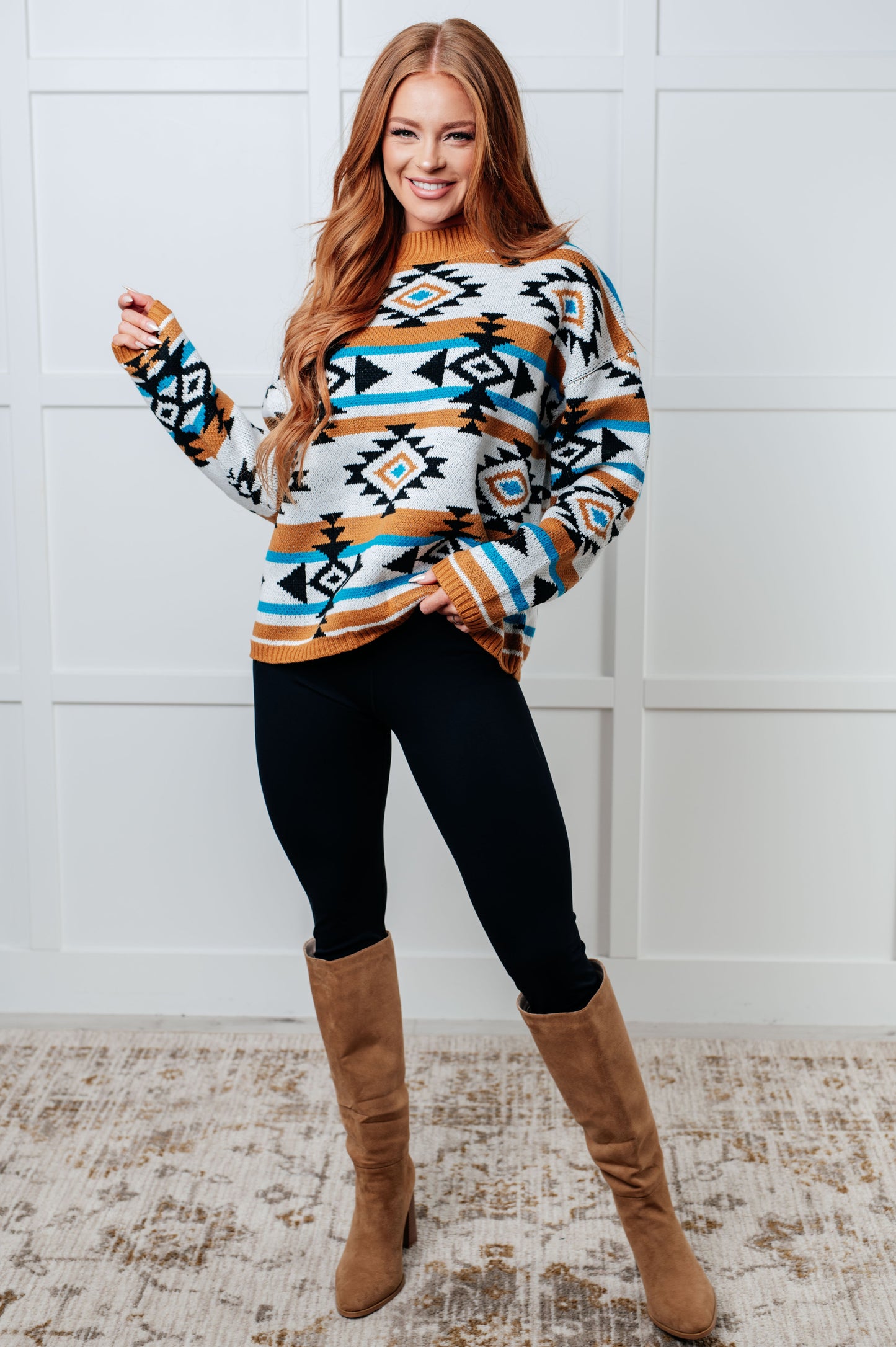 Desert Vibes Geometric Striped Sweater-Tops-Modish Lily, Tecumseh Michigan