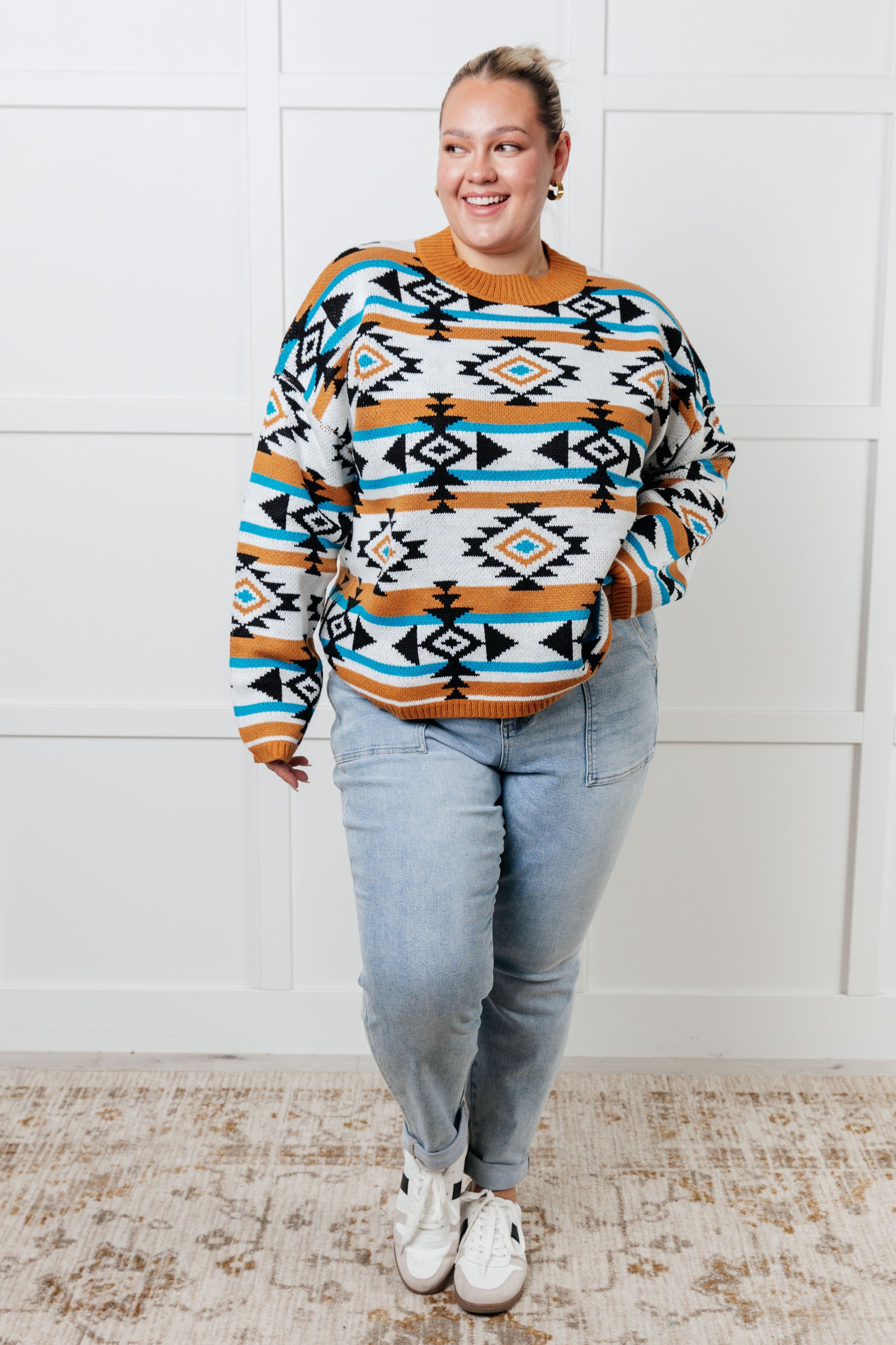 Desert Vibes Geometric Striped Sweater-Tops-Modish Lily, Tecumseh Michigan