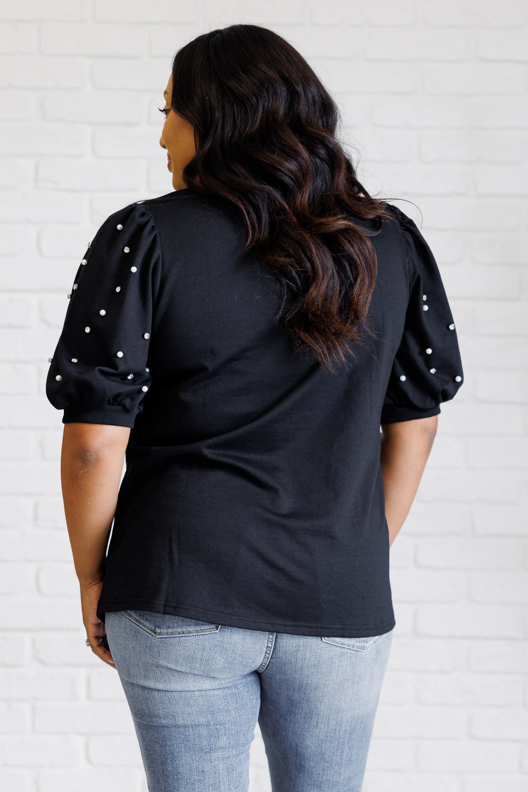 Diamonds and Pearls Puff Sleeve Top in Black-Tops-Modish Lily, Tecumseh Michigan