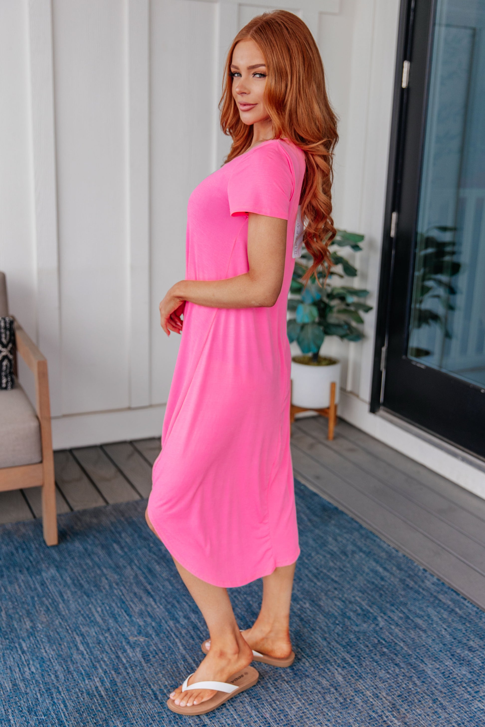 Dolman Sleeve Maxi Dress in Neon Pink-Dresses-Modish Lily, Tecumseh Michigan