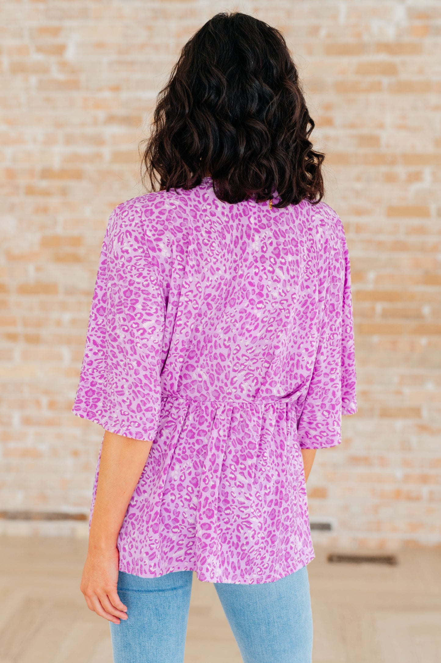 Dreamer Peplum Top in Lavender Leopard-Tops-Modish Lily, Tecumseh Michigan