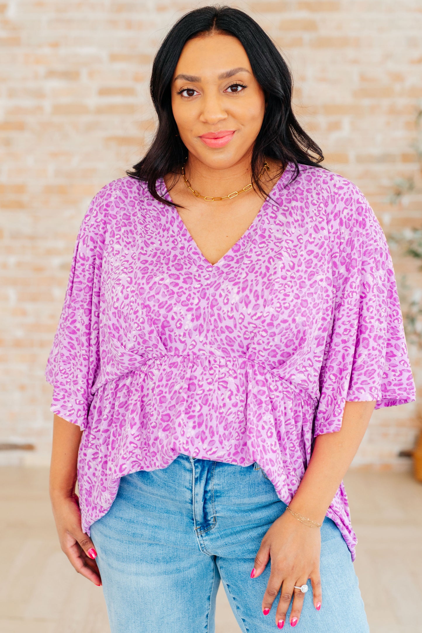 Dreamer Peplum Top in Lavender Leopard-Tops-Modish Lily, Tecumseh Michigan