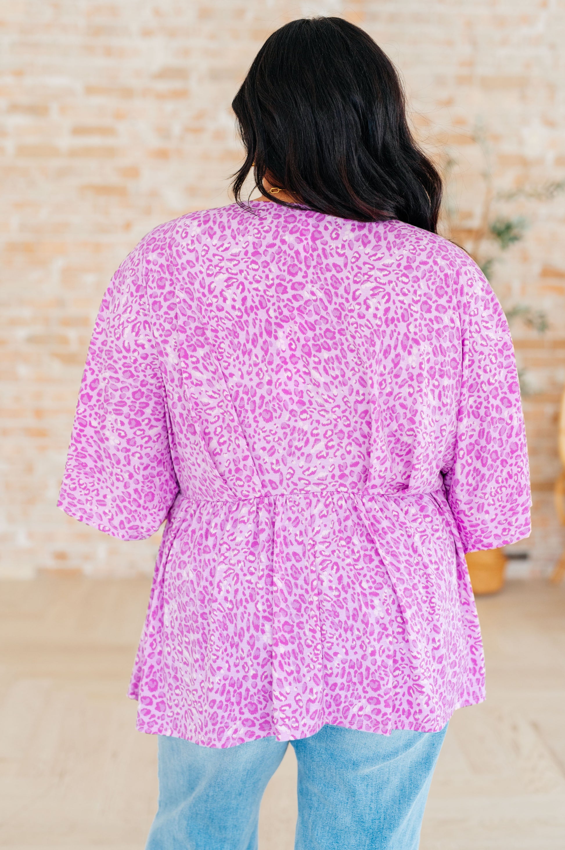 Dreamer Peplum Top in Lavender Leopard-Tops-Modish Lily, Tecumseh Michigan