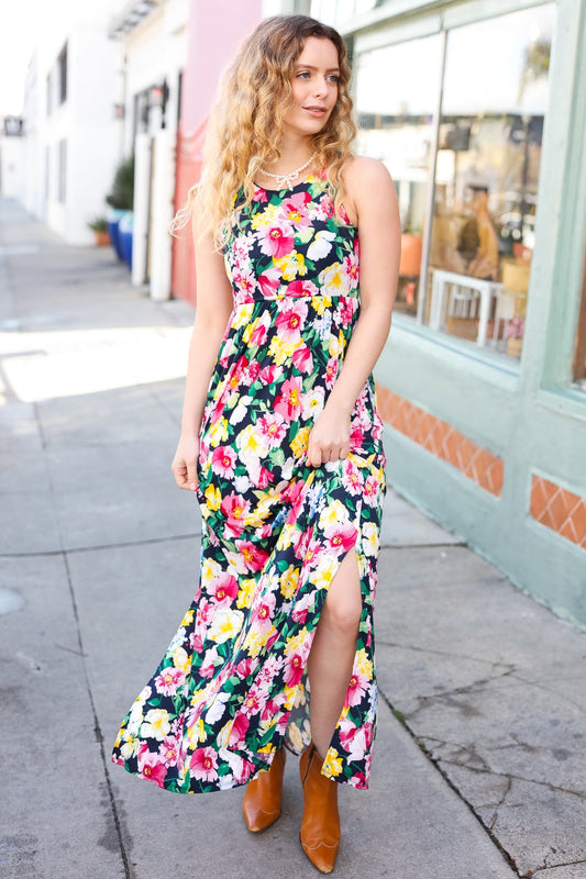 Easy Living Navy Floral Sleeveless Maxi Dress-Modish Lily, Tecumseh Michigan