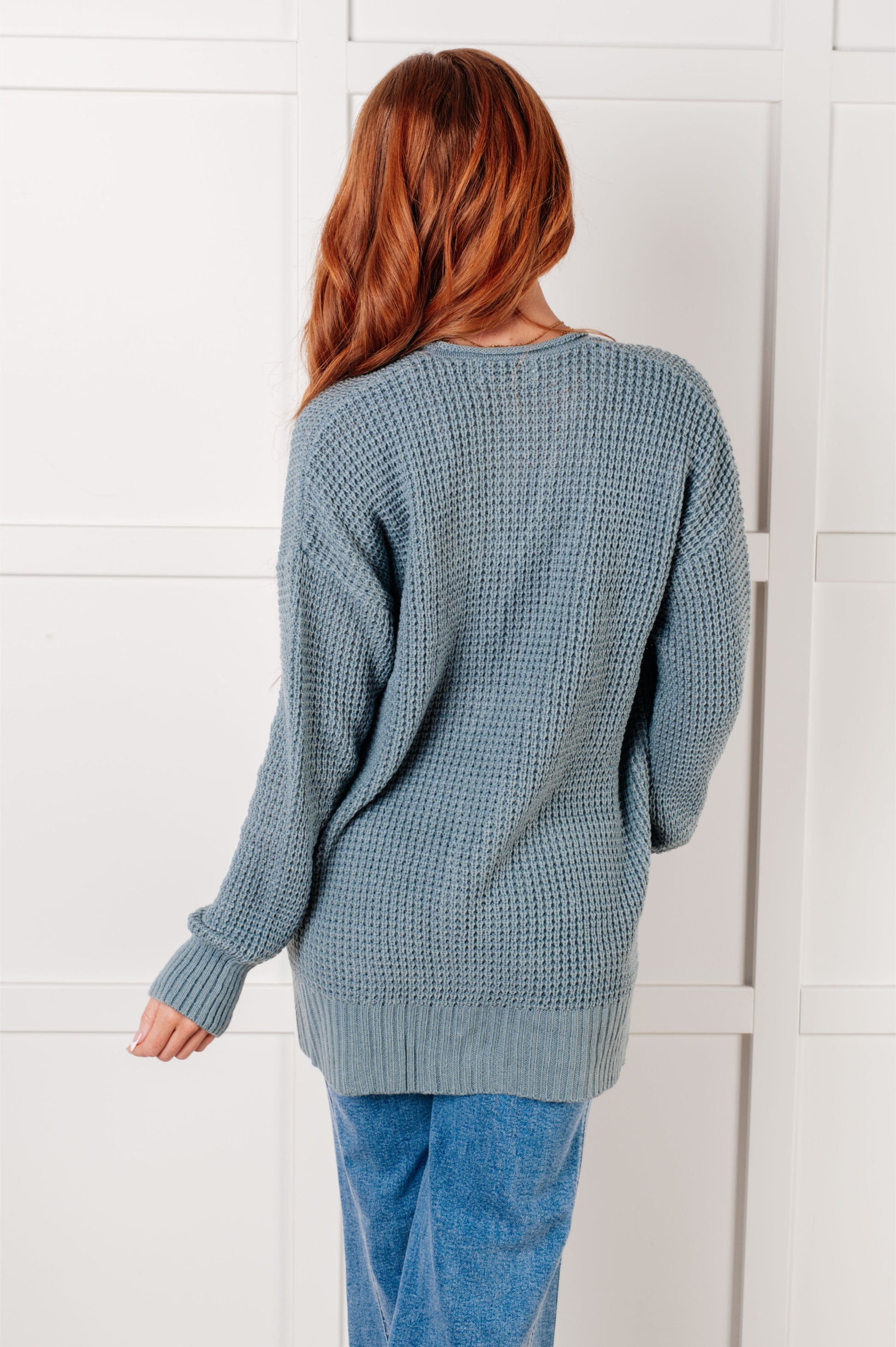 Everything Layer Waffle Knit Open Front Cardigan in Blue Grey-Layers-Modish Lily, Tecumseh Michigan