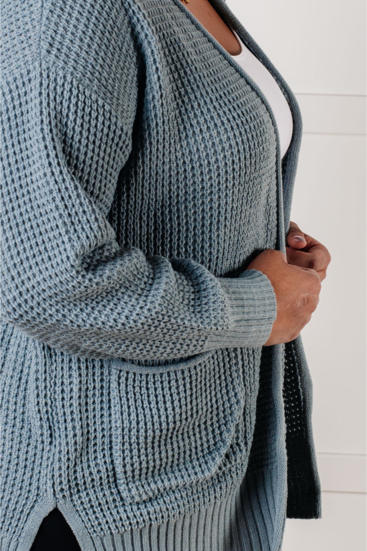 Everything Layer Waffle Knit Open Front Cardigan in Blue Grey-Layers-Modish Lily, Tecumseh Michigan