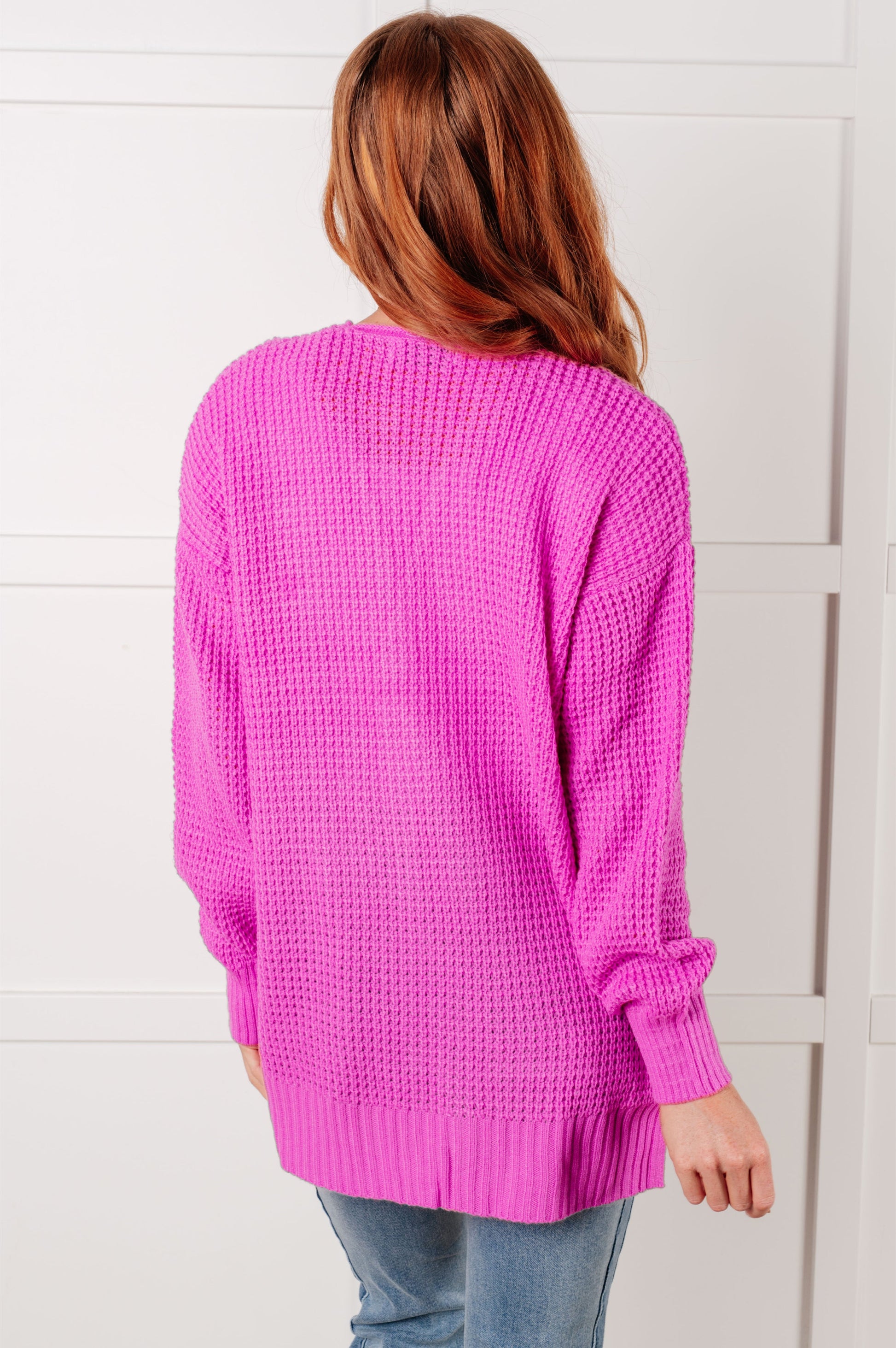 Everything Layer Waffle Knit Open Front Cardigan in Bright Mauve-Layers-Modish Lily, Tecumseh Michigan