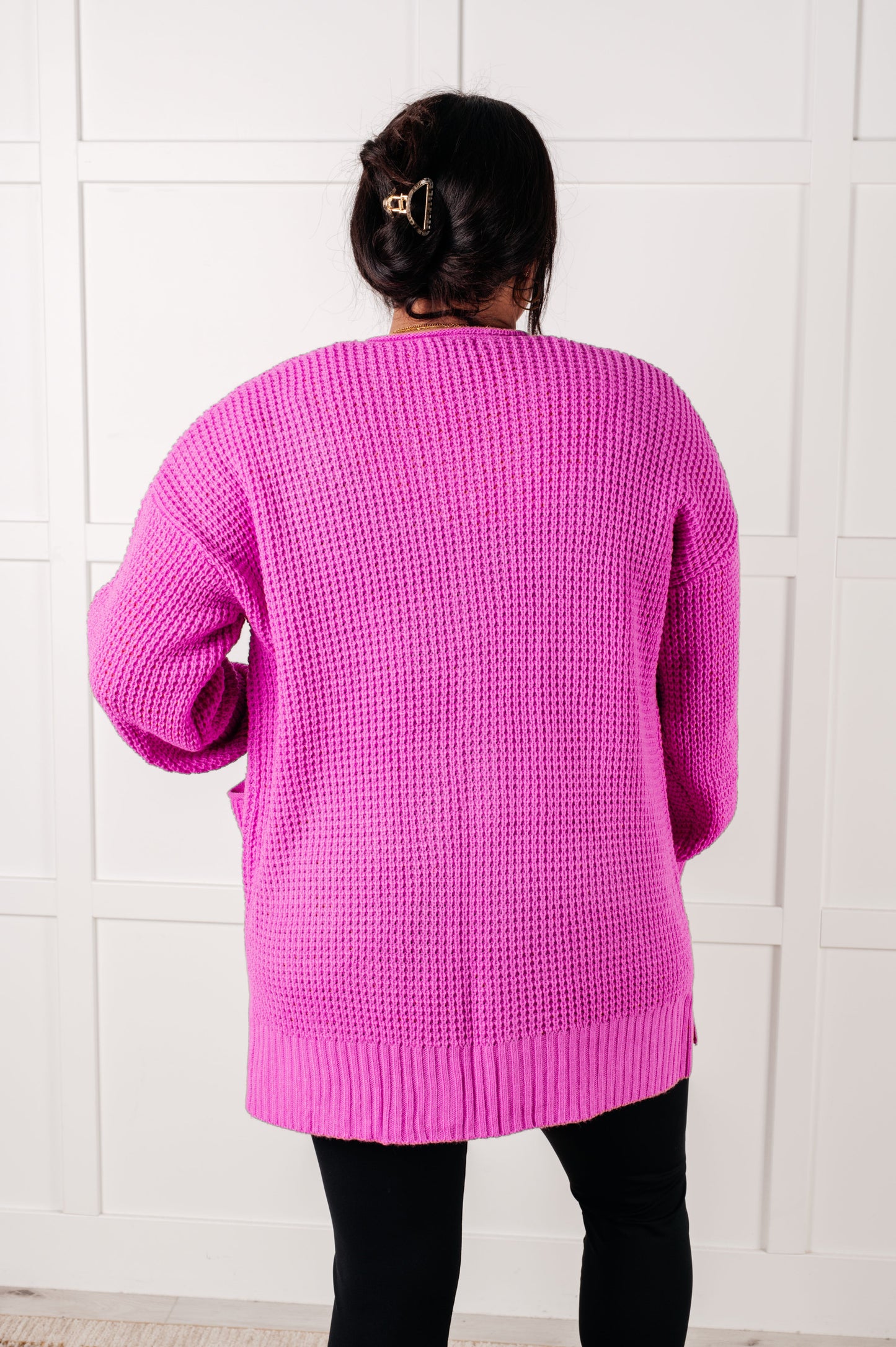 Everything Layer Waffle Knit Open Front Cardigan in Bright Mauve-Layers-Modish Lily, Tecumseh Michigan