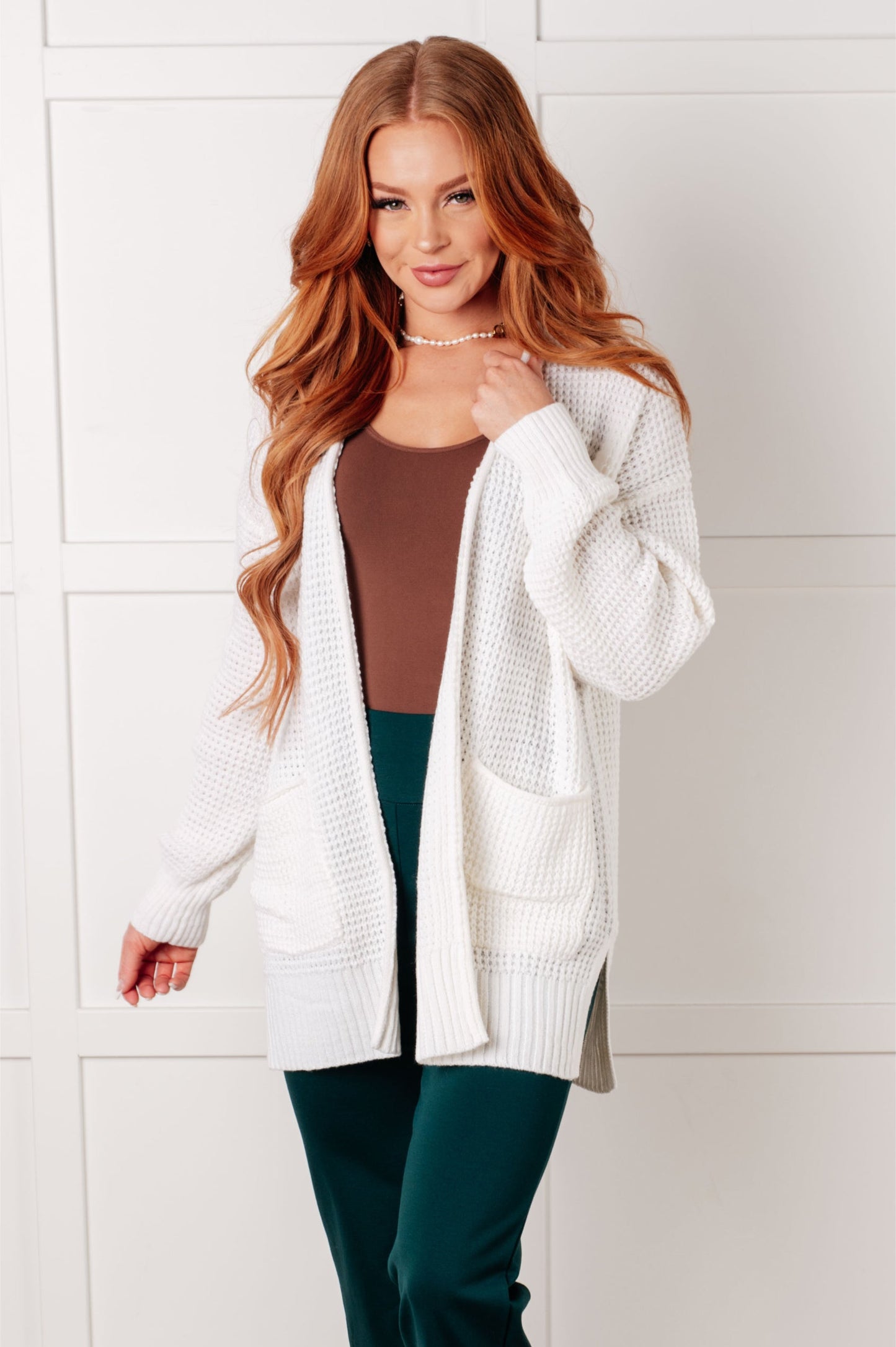 Everything Layer Waffle Knit Open Front Cardigan in Ivory-Layers-Modish Lily, Tecumseh Michigan