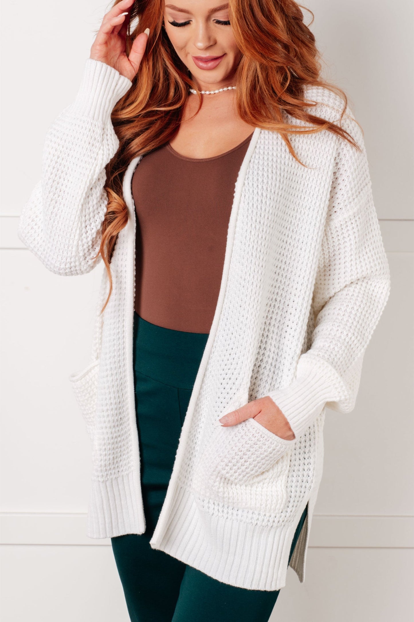 Everything Layer Waffle Knit Open Front Cardigan in Ivory-Layers-Modish Lily, Tecumseh Michigan