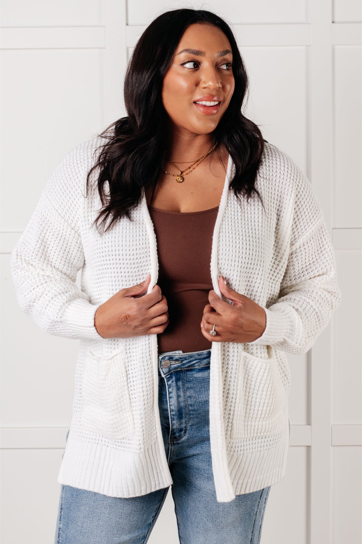 Everything Layer Waffle Knit Open Front Cardigan in Ivory-Layers-Modish Lily, Tecumseh Michigan