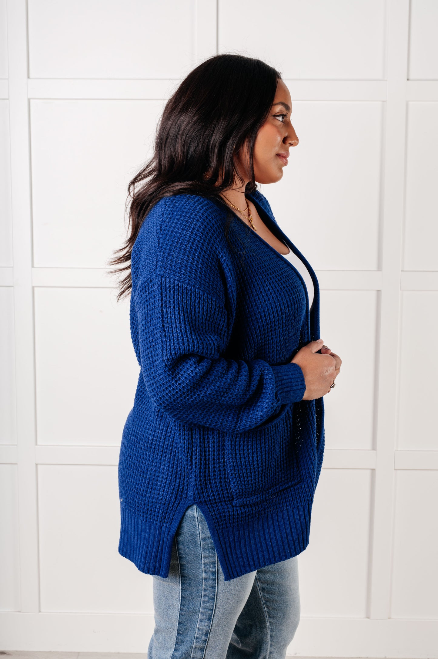 Everything Layer Waffle Knit Open Front Cardigan in Light Navy-Layers-Modish Lily, Tecumseh Michigan