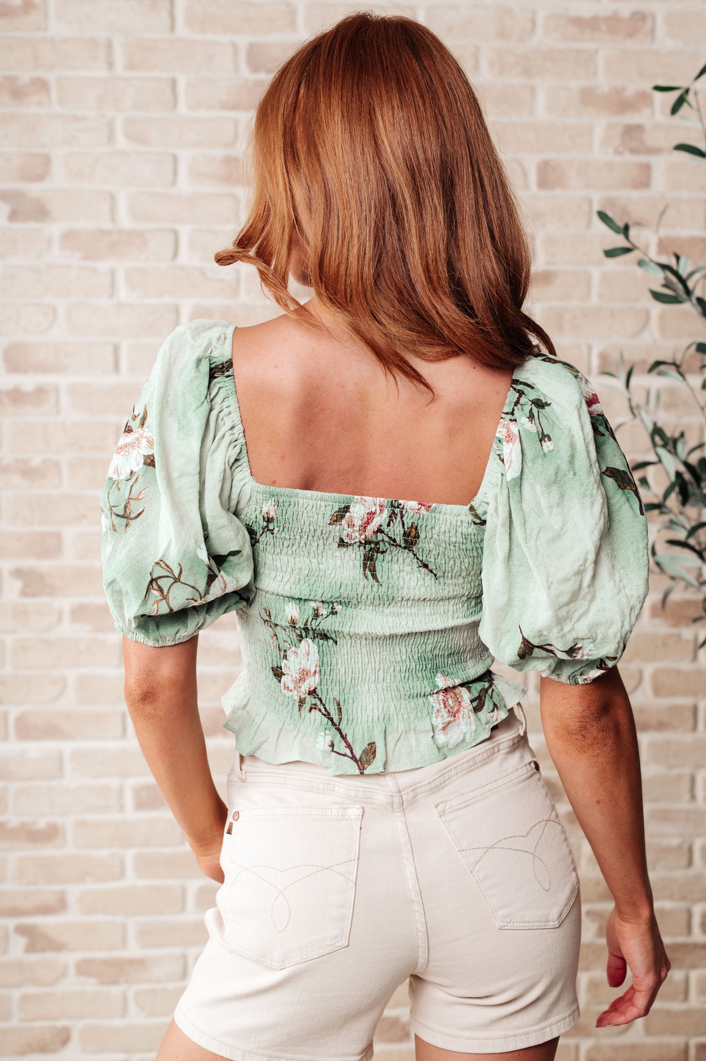 Garden of Eden Balloon Sleeve Top in Sage-Tops-Modish Lily, Tecumseh Michigan