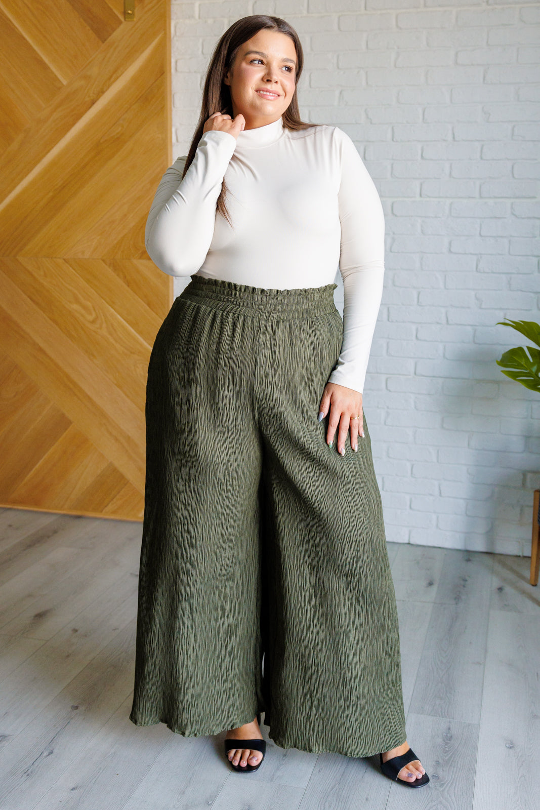 Harmony High Rise Wide Pants in Olive-Bottoms-Modish Lily, Tecumseh Michigan