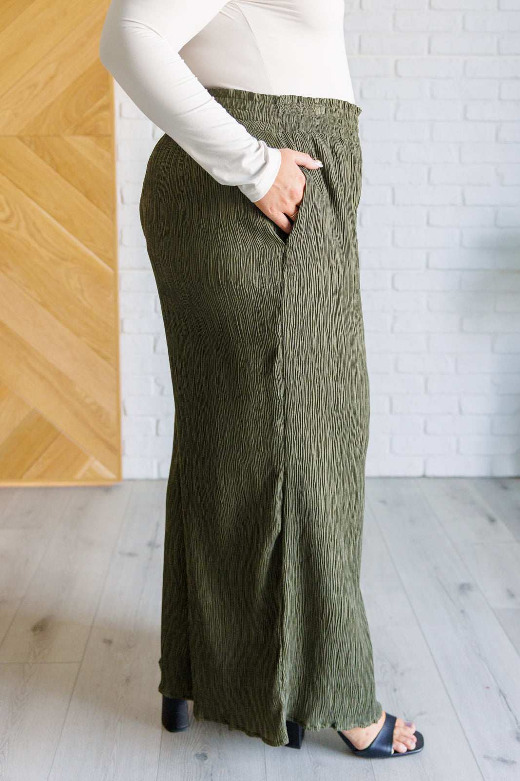 Harmony High Rise Wide Pants in Olive-Bottoms-Modish Lily, Tecumseh Michigan