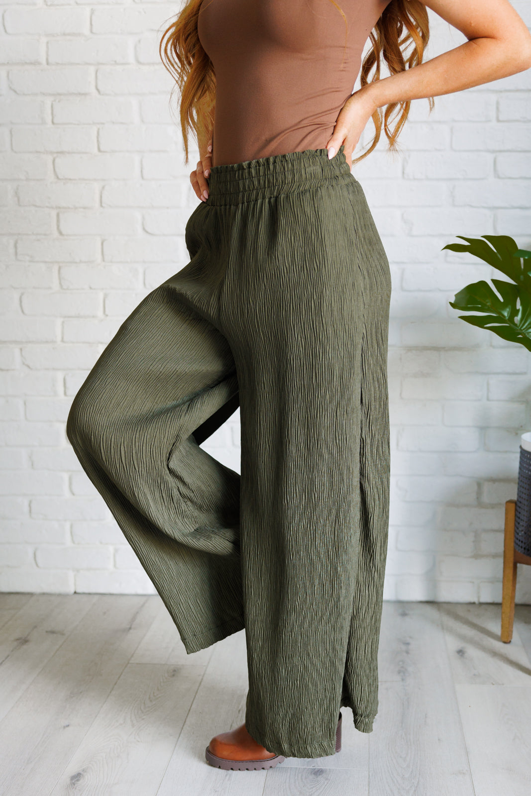 Harmony High Rise Wide Pants in Olive-Bottoms-Modish Lily, Tecumseh Michigan