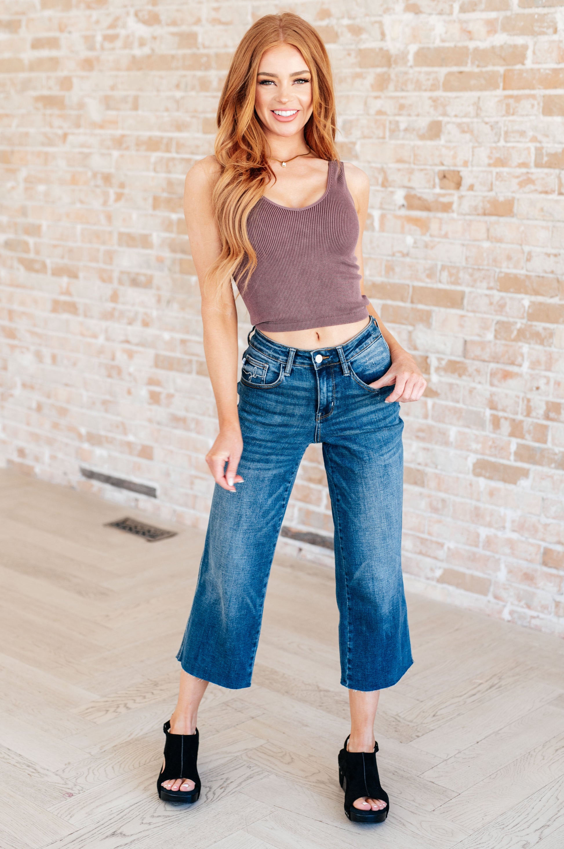 Hayes High Rise Wide Leg Crop Jeans-Denim-Modish Lily, Tecumseh Michigan