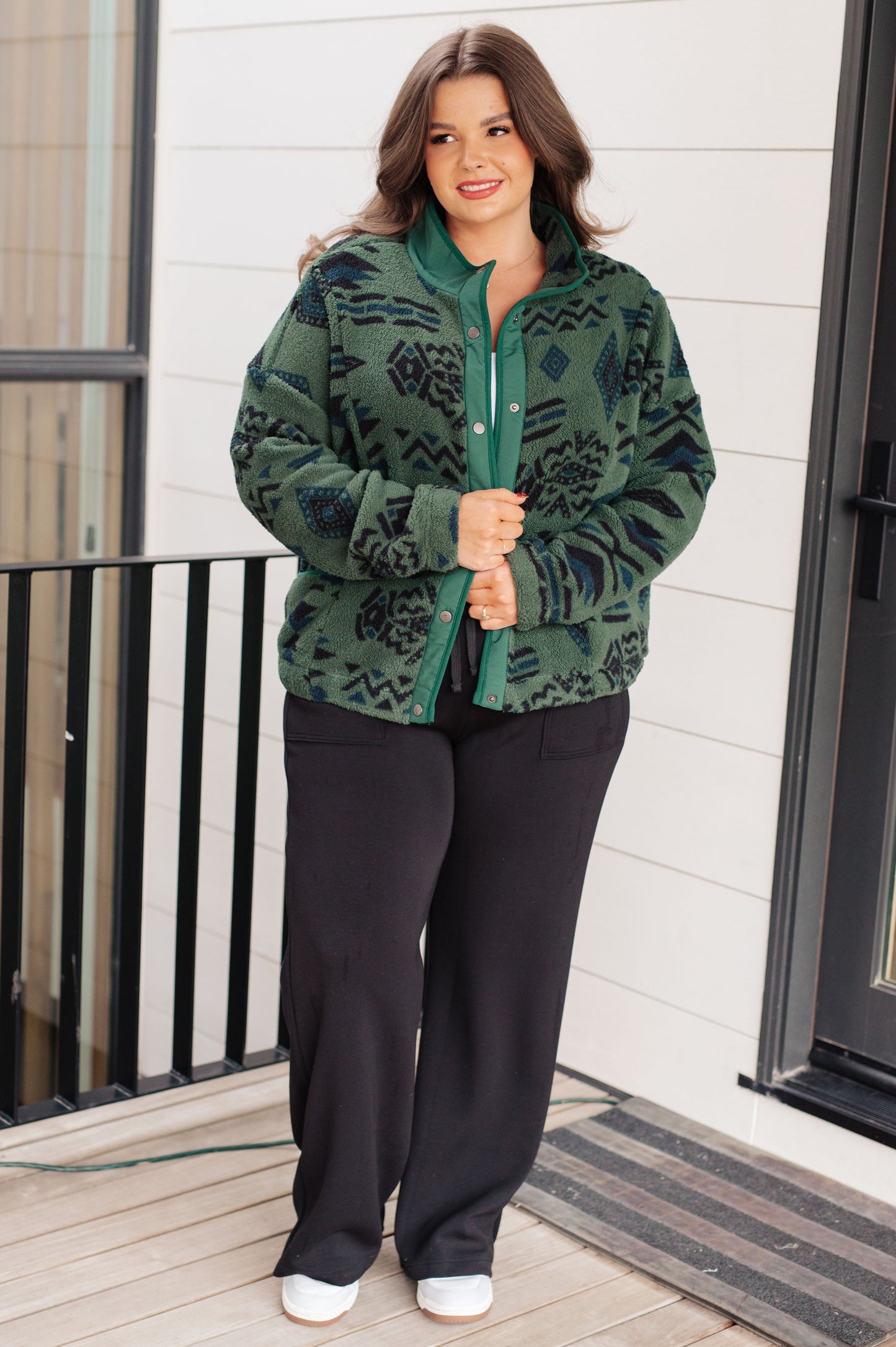 High Perspective Geometric Fleece Jacket-Layers-Modish Lily, Tecumseh Michigan