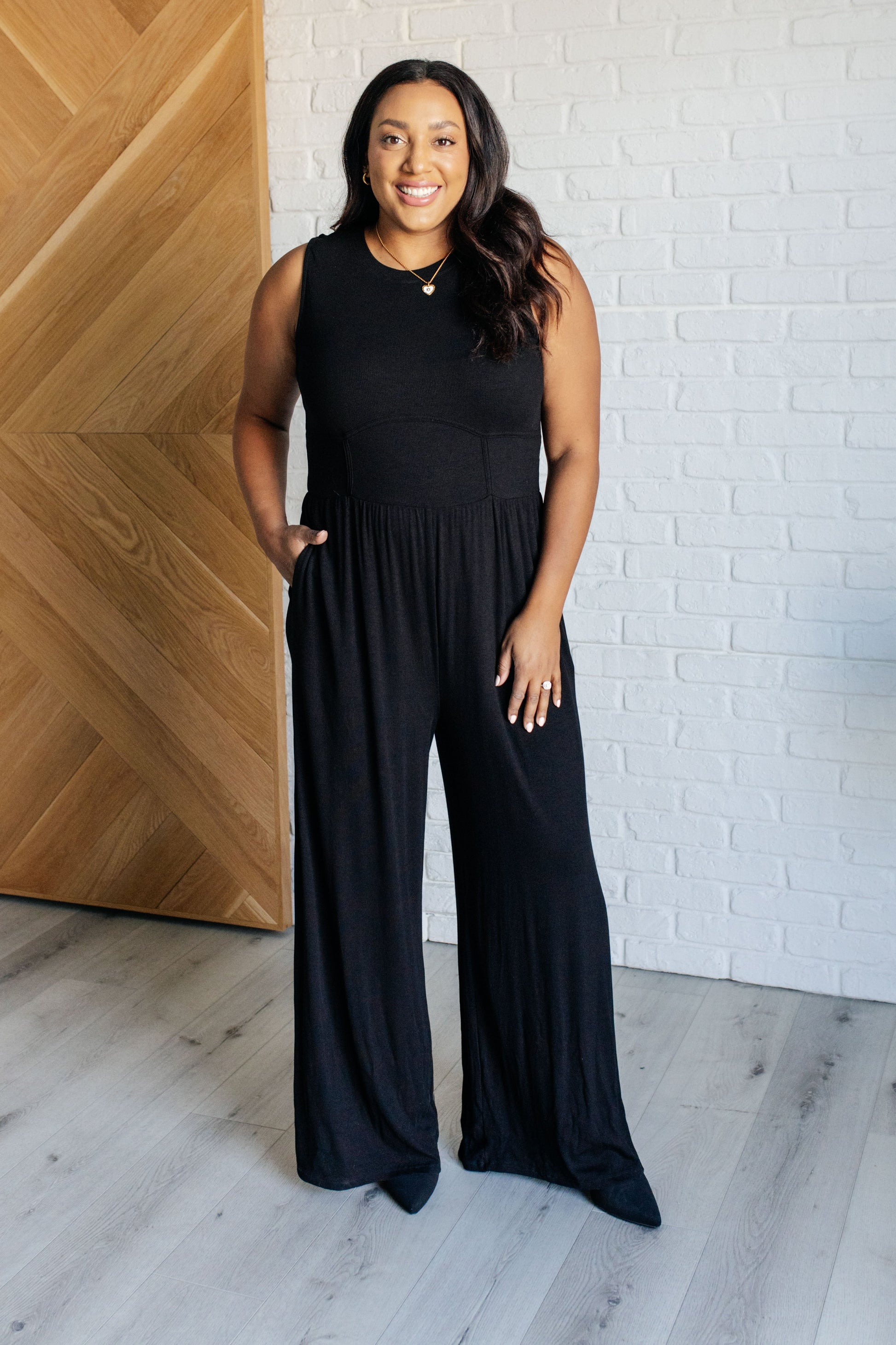 Hilary Wide Leg Jumpsuit in Black-Jumpsuits & Rompers-Modish Lily, Tecumseh Michigan