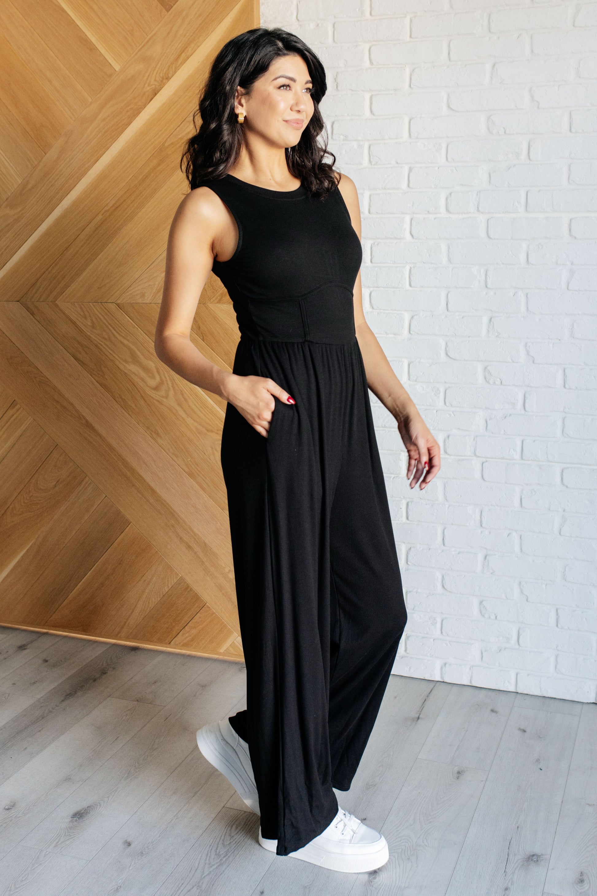 Hilary Wide Leg Jumpsuit in Black-Jumpsuits & Rompers-Modish Lily, Tecumseh Michigan