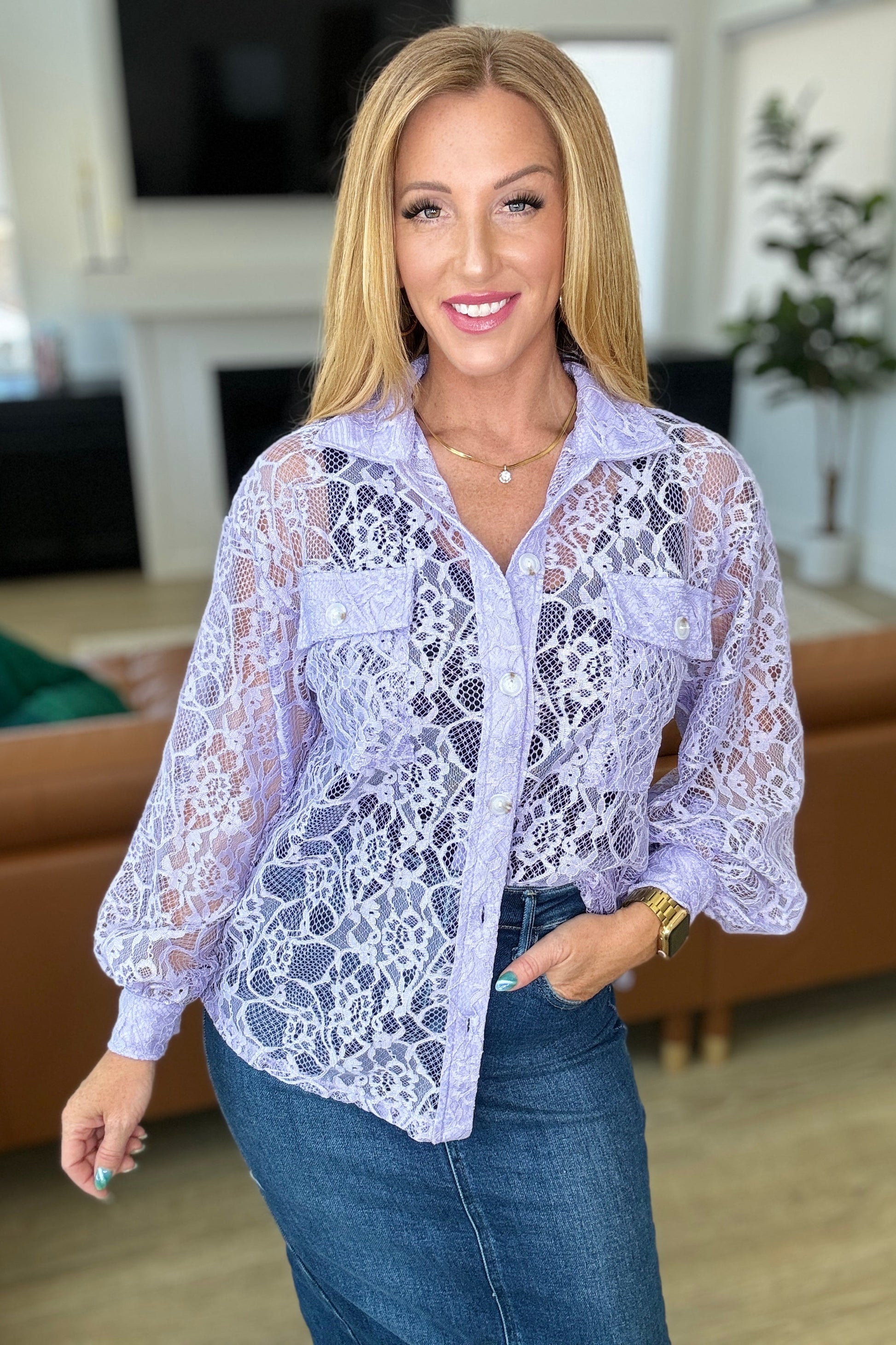 Stick Together Lace Button Up in Lavender-Layers-Modish Lily, Tecumseh Michigan