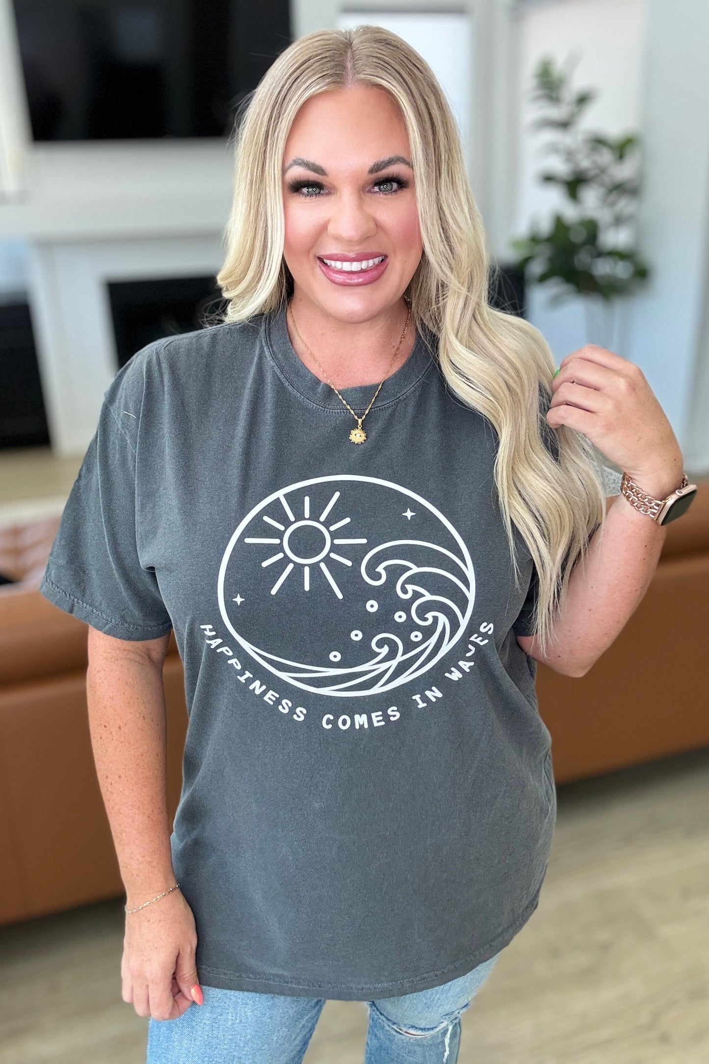 Happiness Comes in Waves Tee-Tops-Modish Lily, Tecumseh Michigan