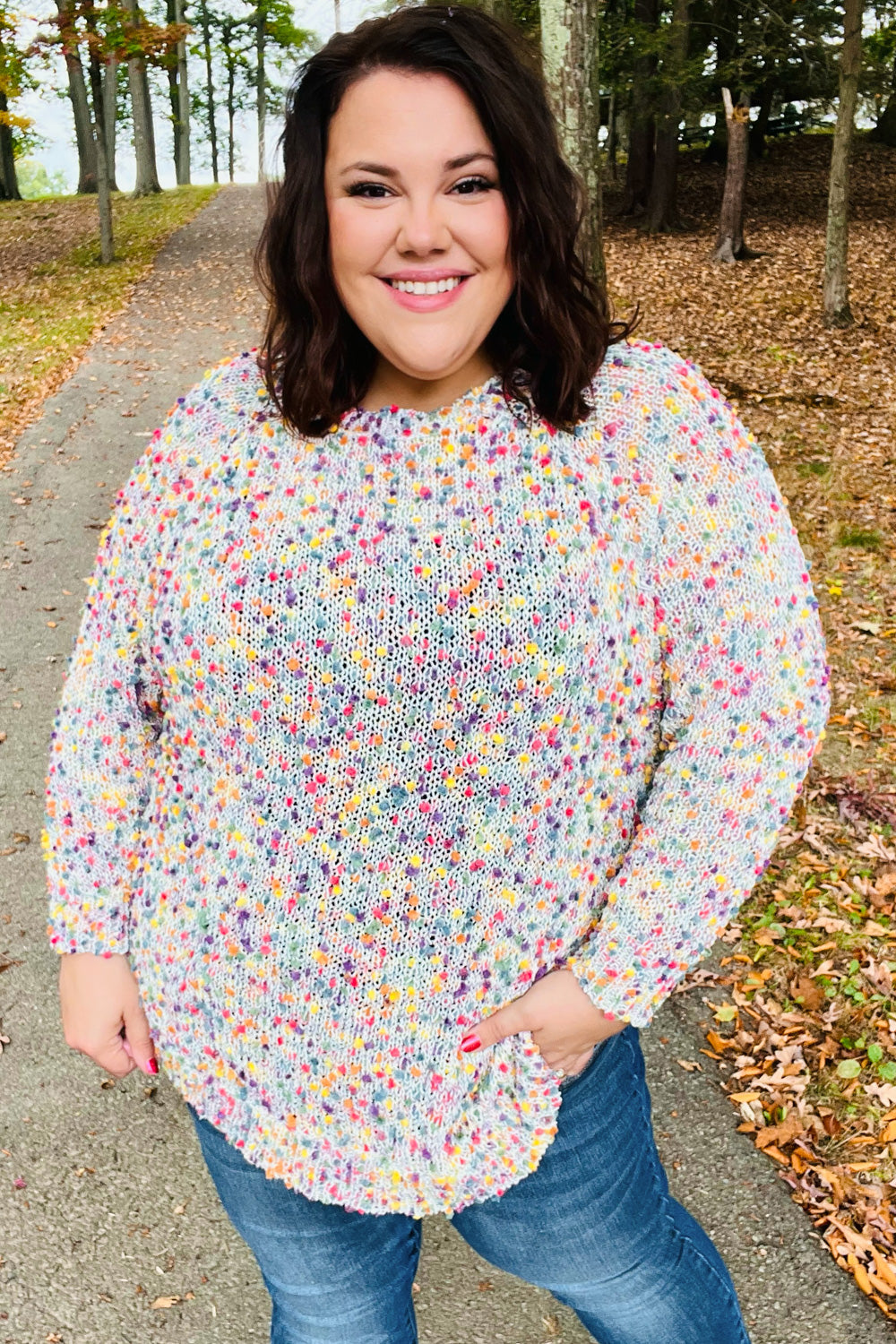 Eclectic Ivory Popcorn Rounded Hem Shirttail Pullover Sweater-Modish Lily, Tecumseh Michigan