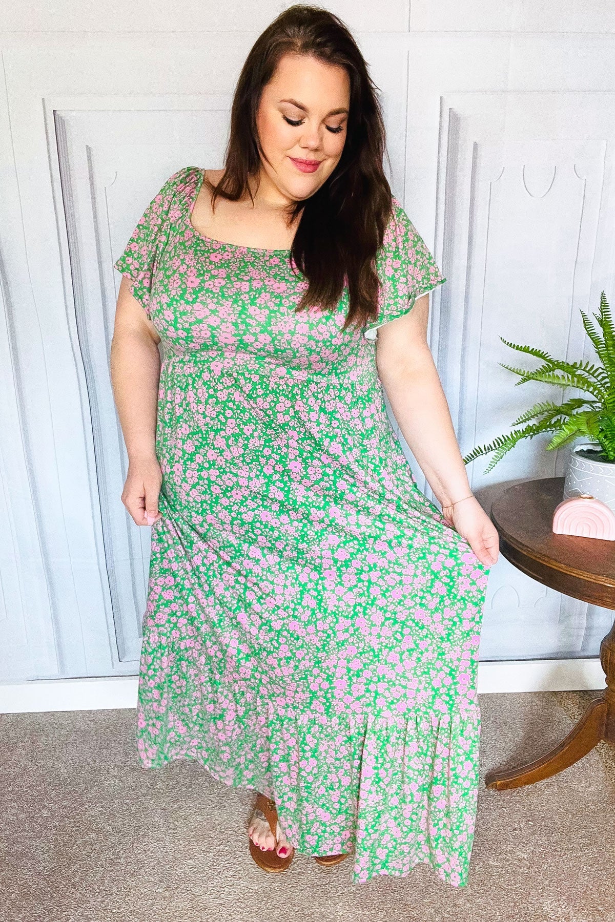 Perfectly You Green Ditzy Floral Fit & Flare Maxi Dress-Modish Lily, Tecumseh Michigan