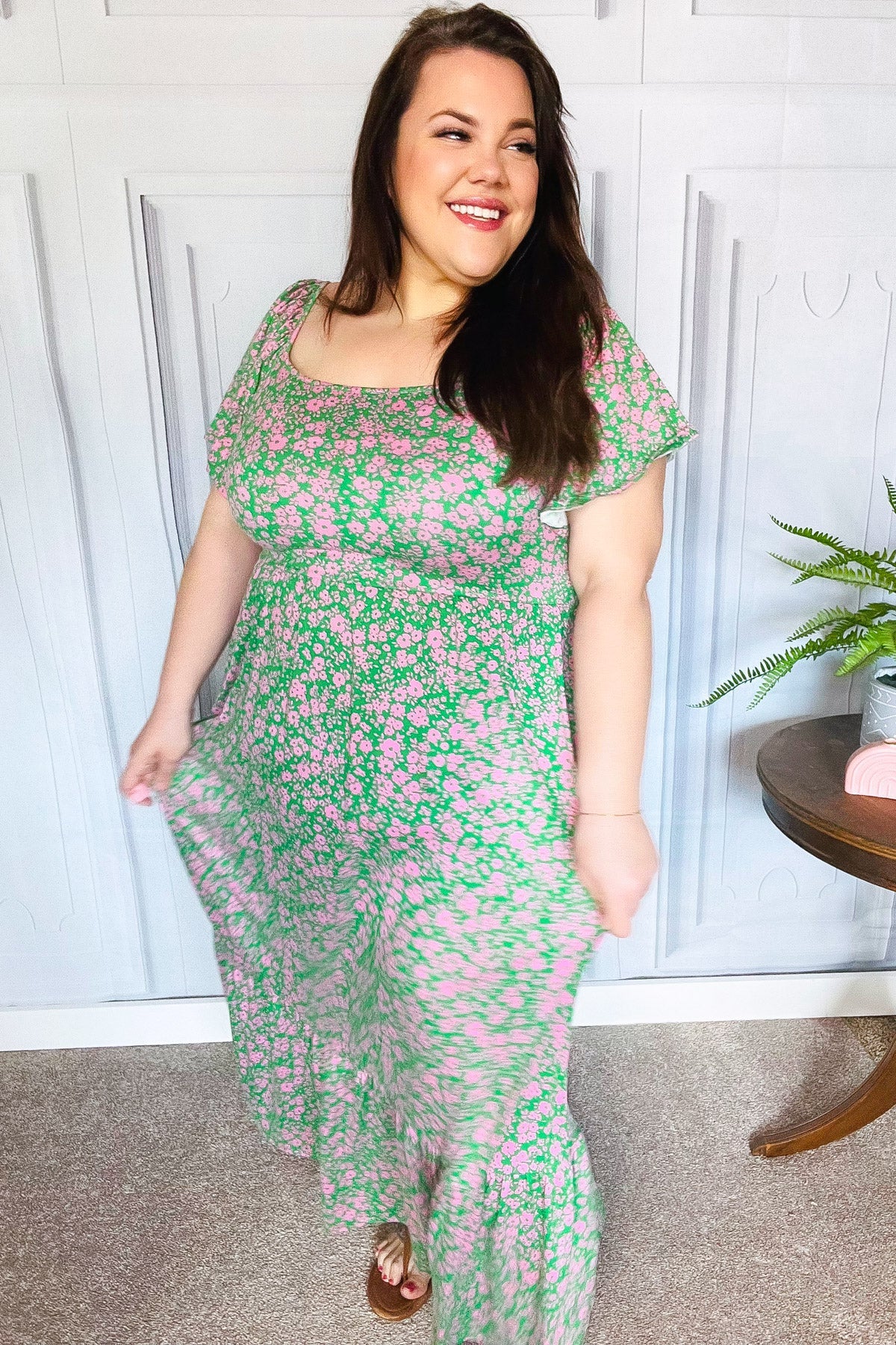 Perfectly You Green Ditzy Floral Fit & Flare Maxi Dress-Modish Lily, Tecumseh Michigan