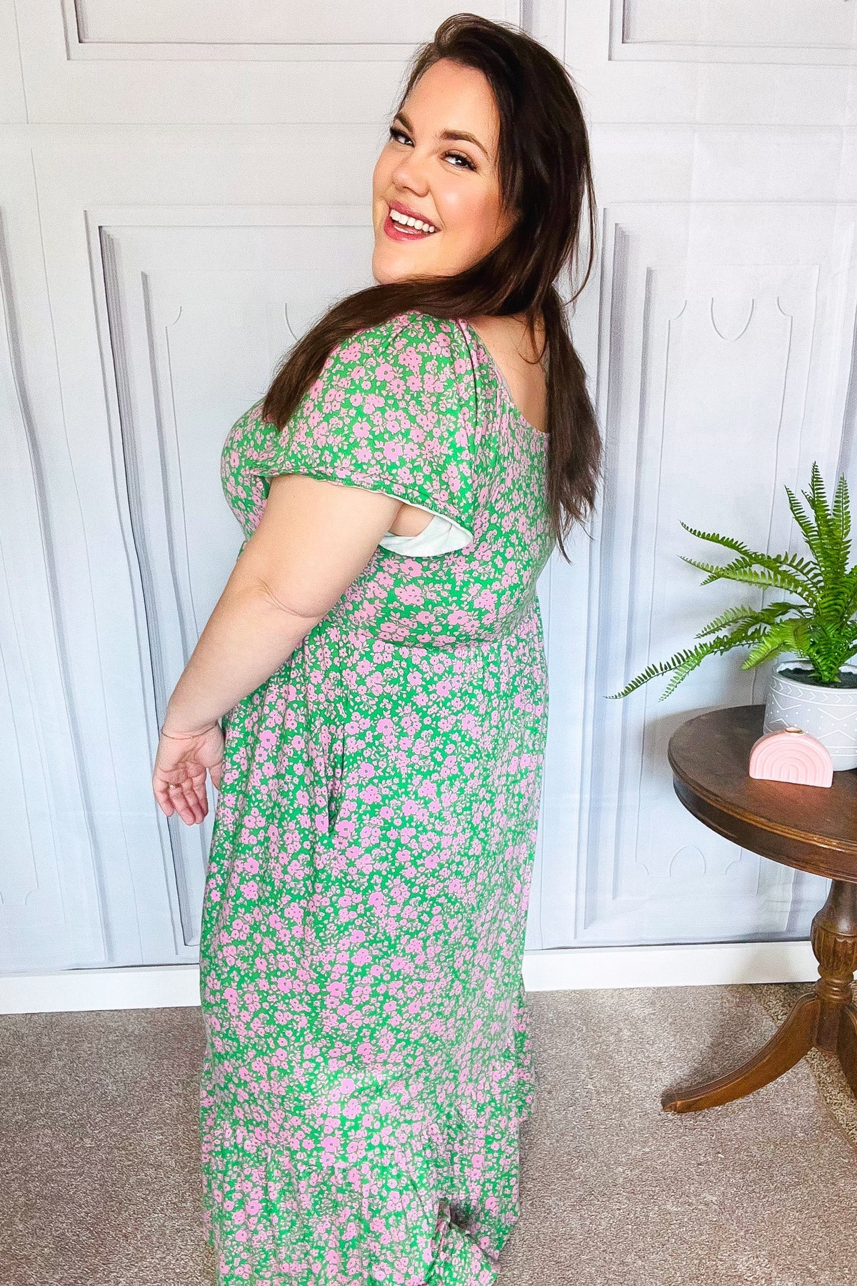 Perfectly You Green Ditzy Floral Fit & Flare Maxi Dress-Modish Lily, Tecumseh Michigan