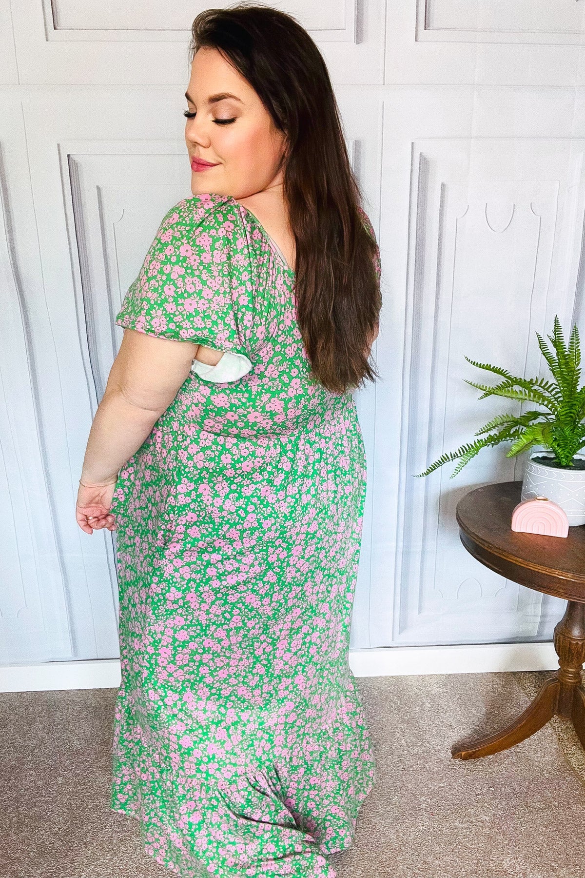 Perfectly You Green Ditzy Floral Fit & Flare Maxi Dress-Modish Lily, Tecumseh Michigan