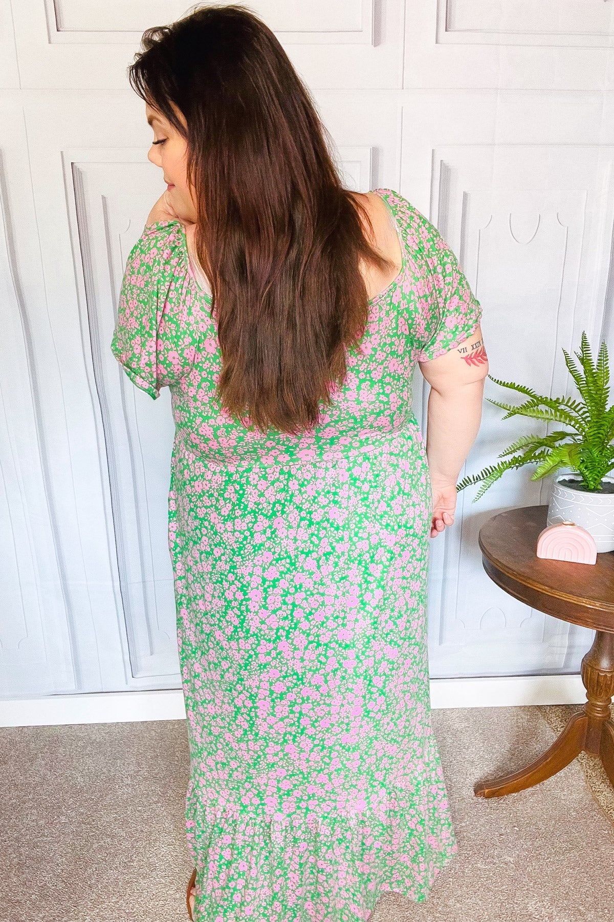 Perfectly You Green Ditzy Floral Fit & Flare Maxi Dress-Modish Lily, Tecumseh Michigan