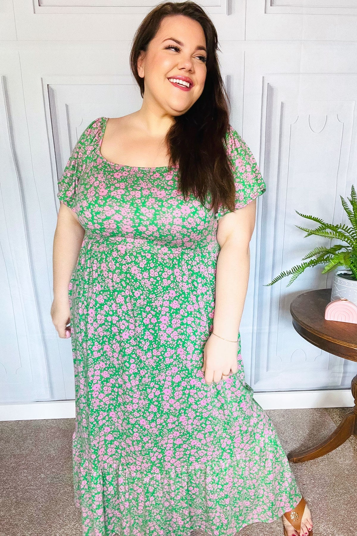 Perfectly You Green Ditzy Floral Fit & Flare Maxi Dress-Modish Lily, Tecumseh Michigan