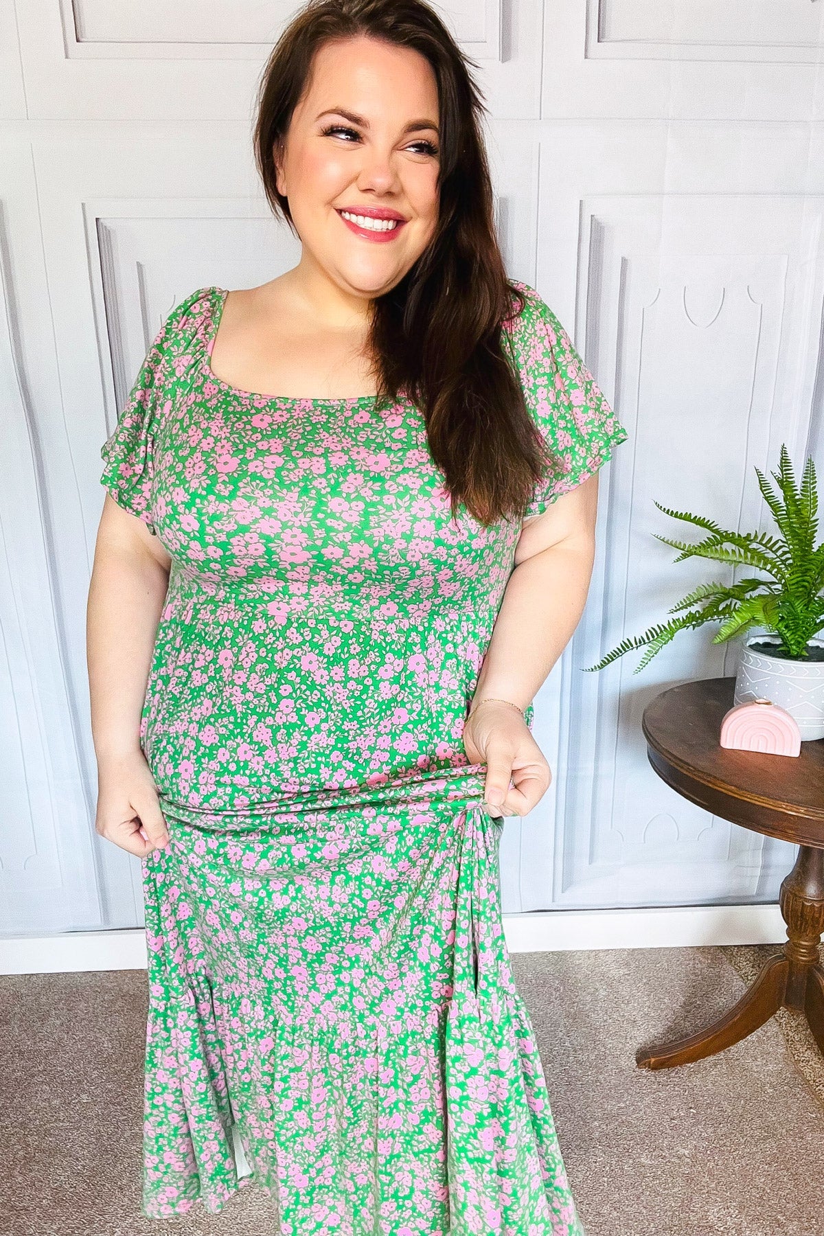 Perfectly You Green Ditzy Floral Fit & Flare Maxi Dress-Modish Lily, Tecumseh Michigan