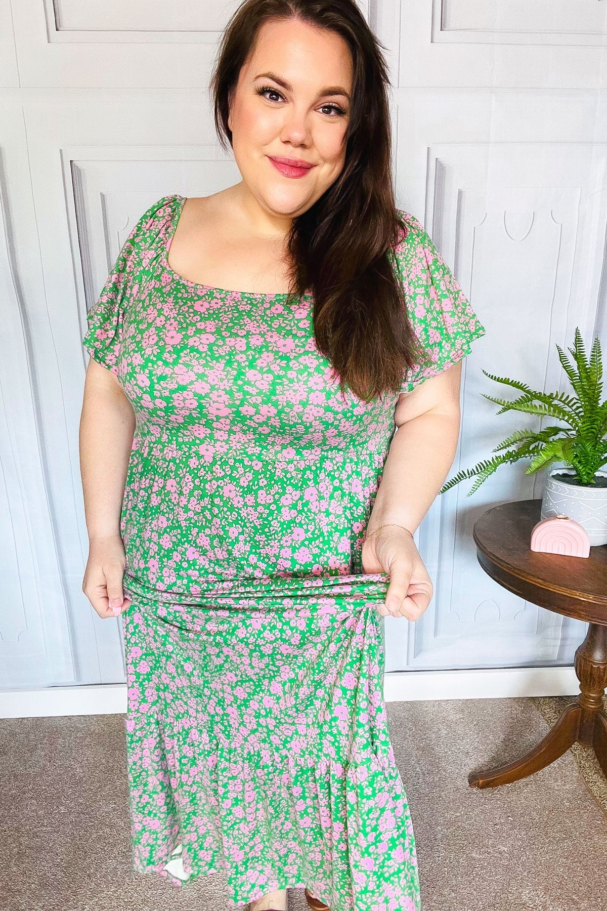 Perfectly You Green Ditzy Floral Fit & Flare Maxi Dress-Modish Lily, Tecumseh Michigan