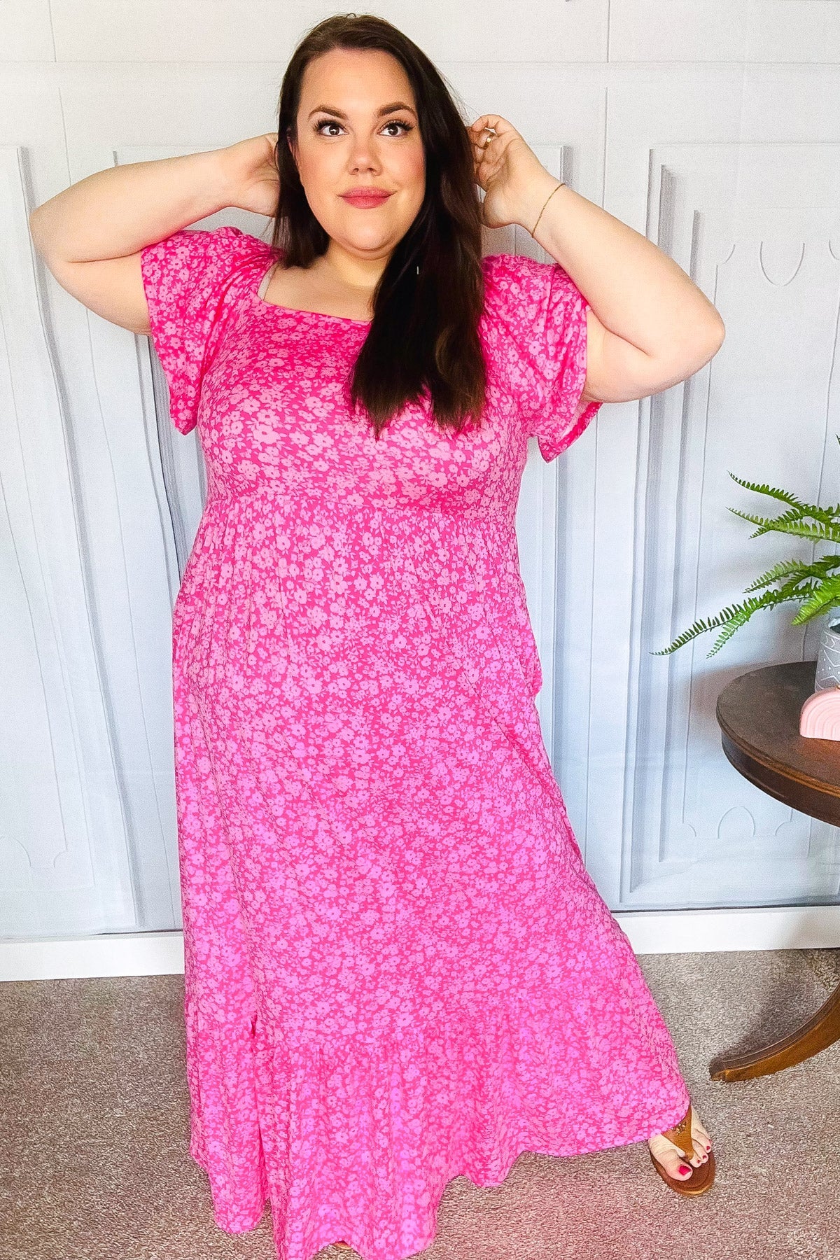 Perfectly You Fuchsia Ditzy Floral Fit & Flare Maxi Dress-Modish Lily, Tecumseh Michigan