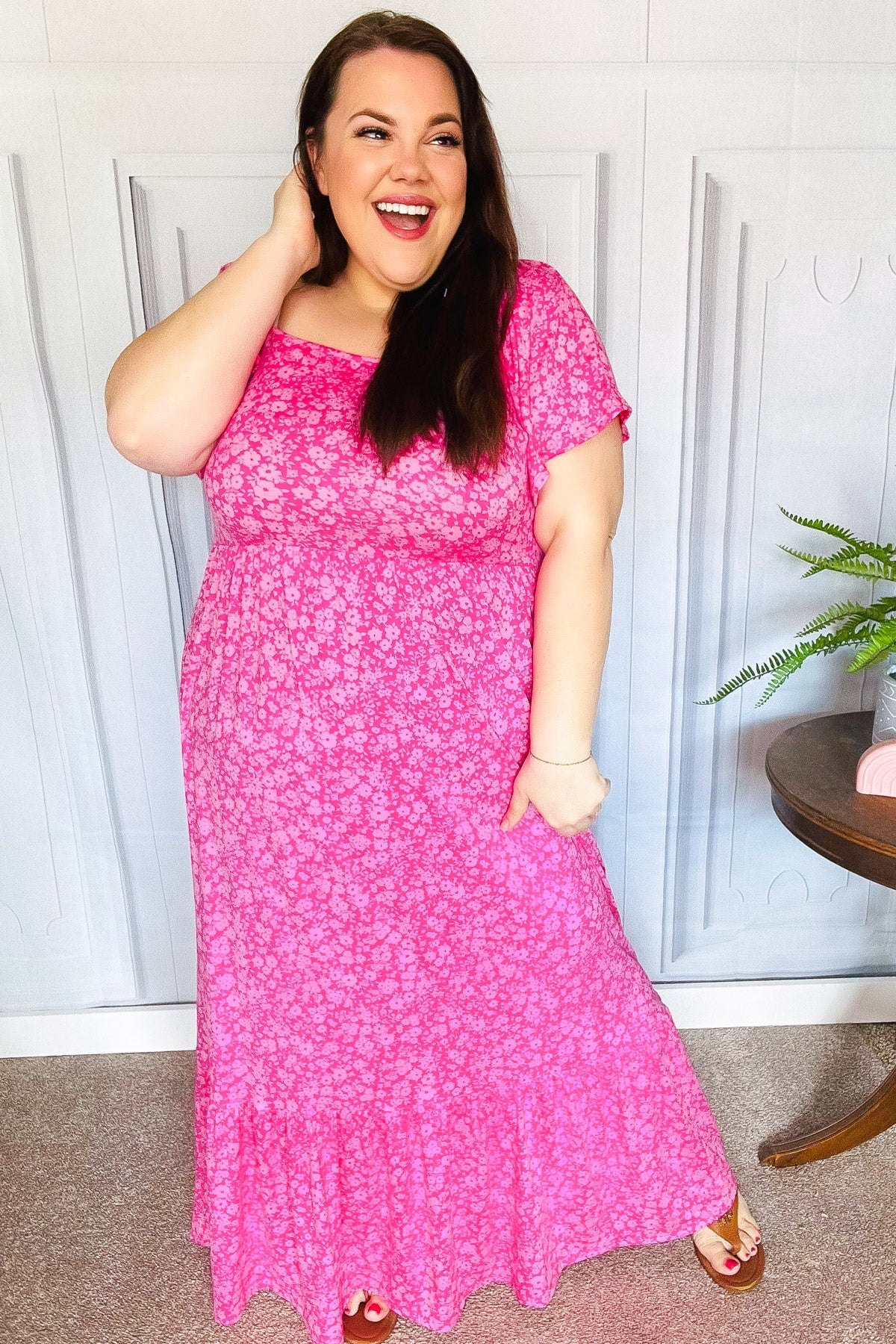 Perfectly You Fuchsia Ditzy Floral Fit & Flare Maxi Dress-Modish Lily, Tecumseh Michigan