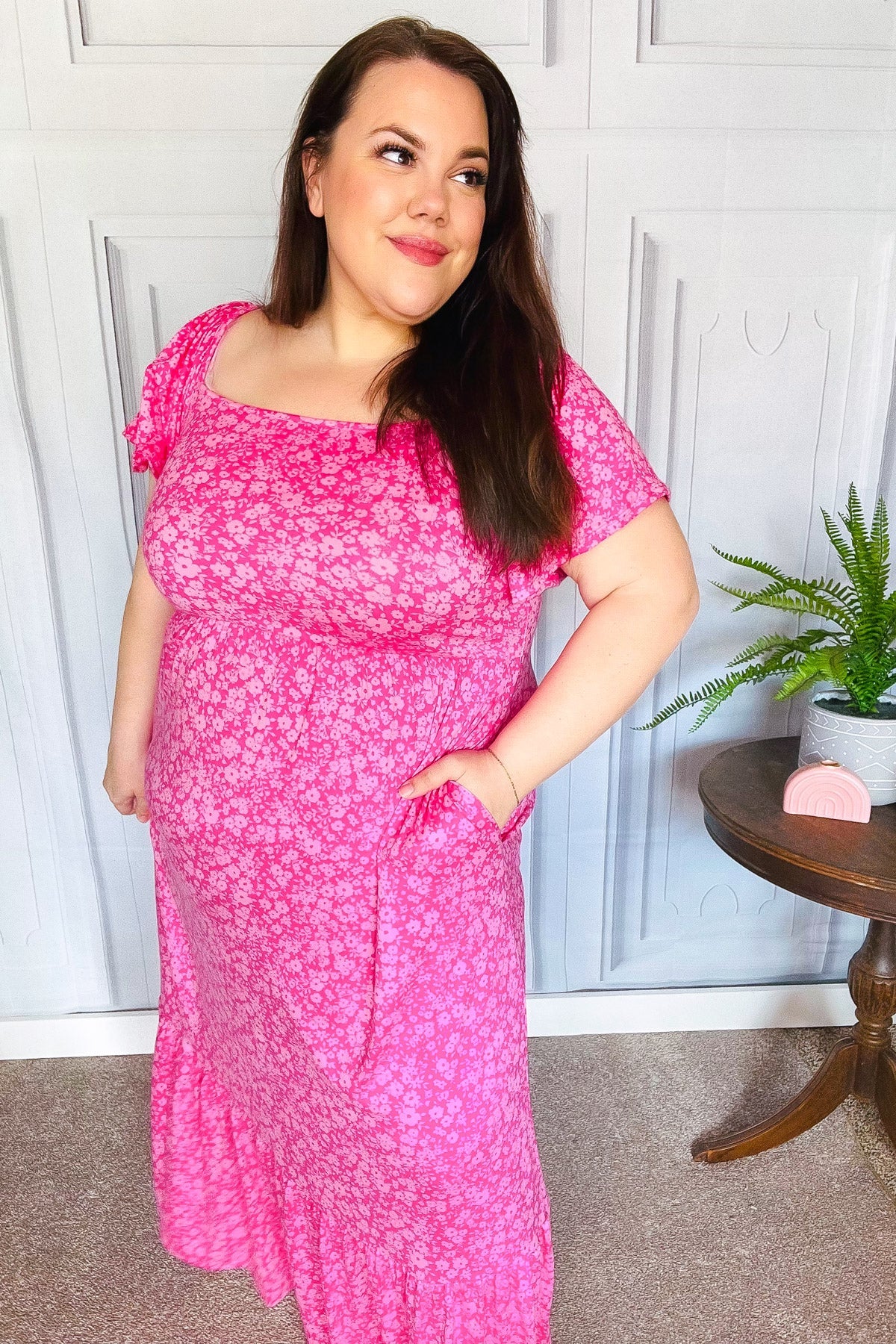 Perfectly You Fuchsia Ditzy Floral Fit & Flare Maxi Dress-Modish Lily, Tecumseh Michigan