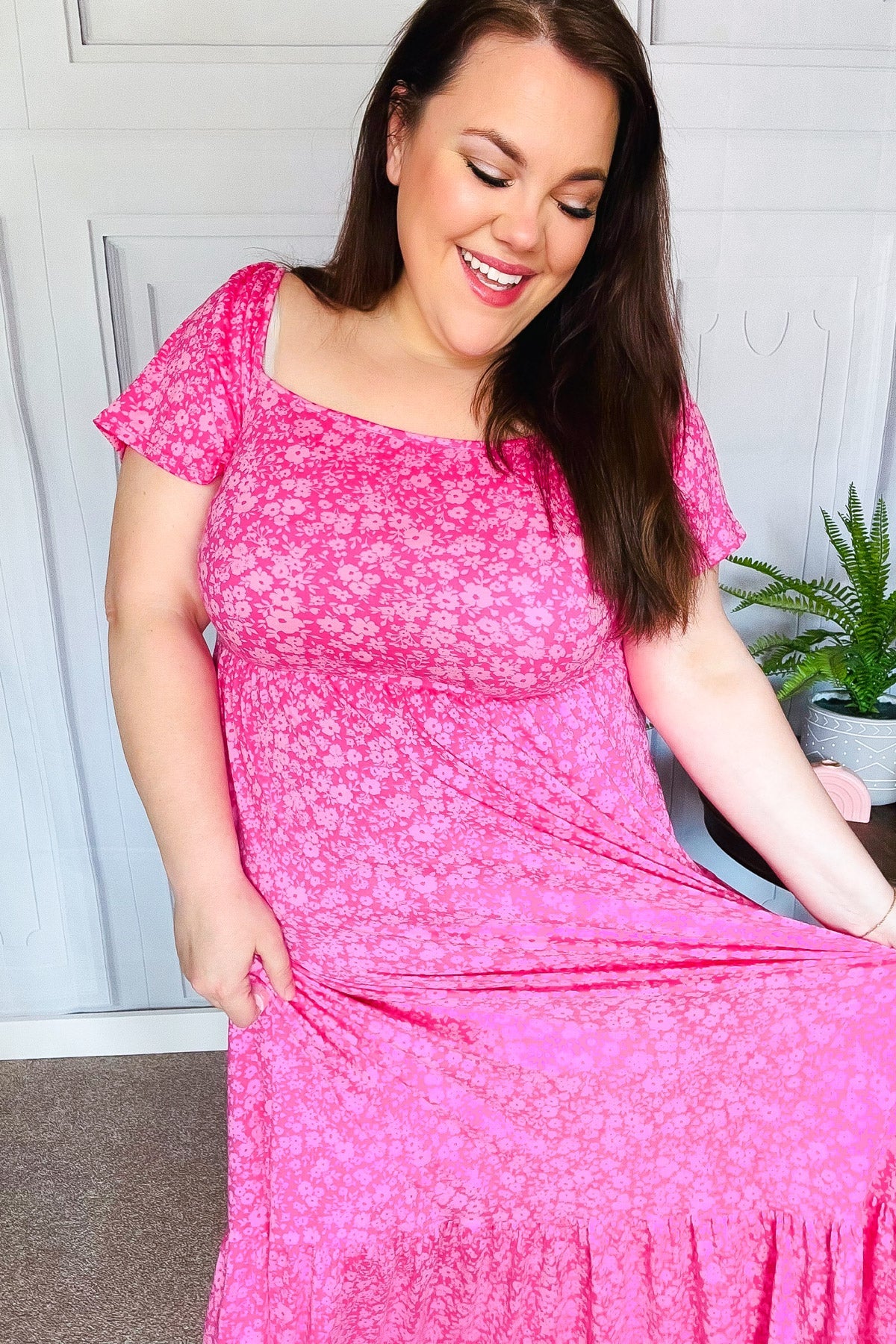 Perfectly You Fuchsia Ditzy Floral Fit & Flare Maxi Dress-Modish Lily, Tecumseh Michigan