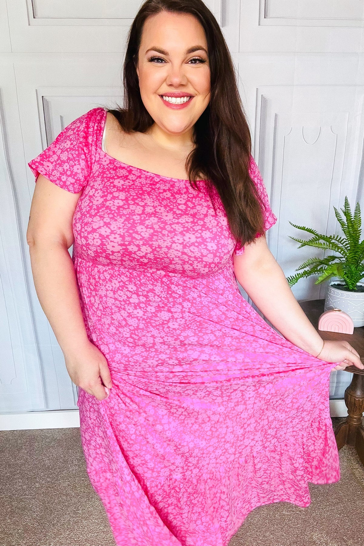 Perfectly You Fuchsia Ditzy Floral Fit & Flare Maxi Dress-Modish Lily, Tecumseh Michigan