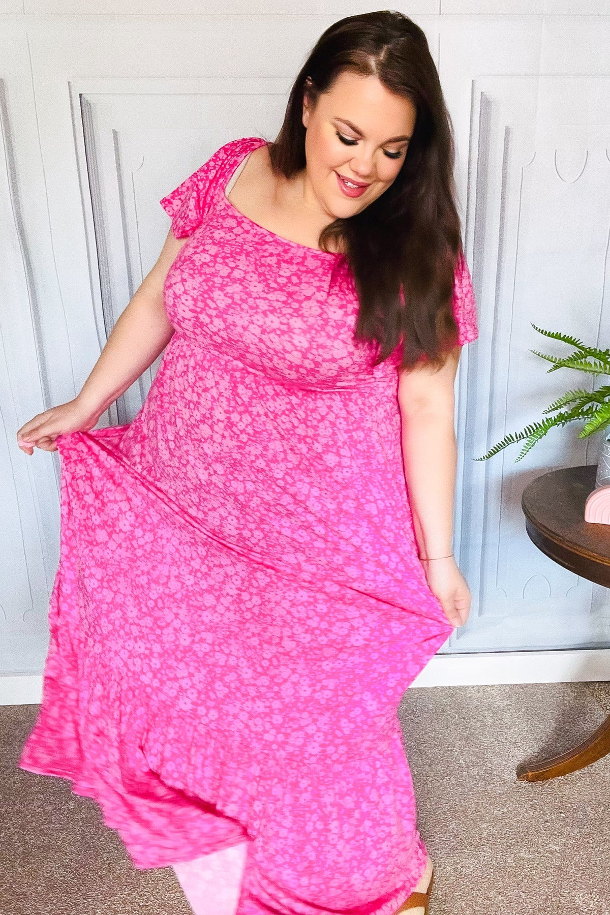 Perfectly You Fuchsia Ditzy Floral Fit & Flare Maxi Dress-Modish Lily, Tecumseh Michigan