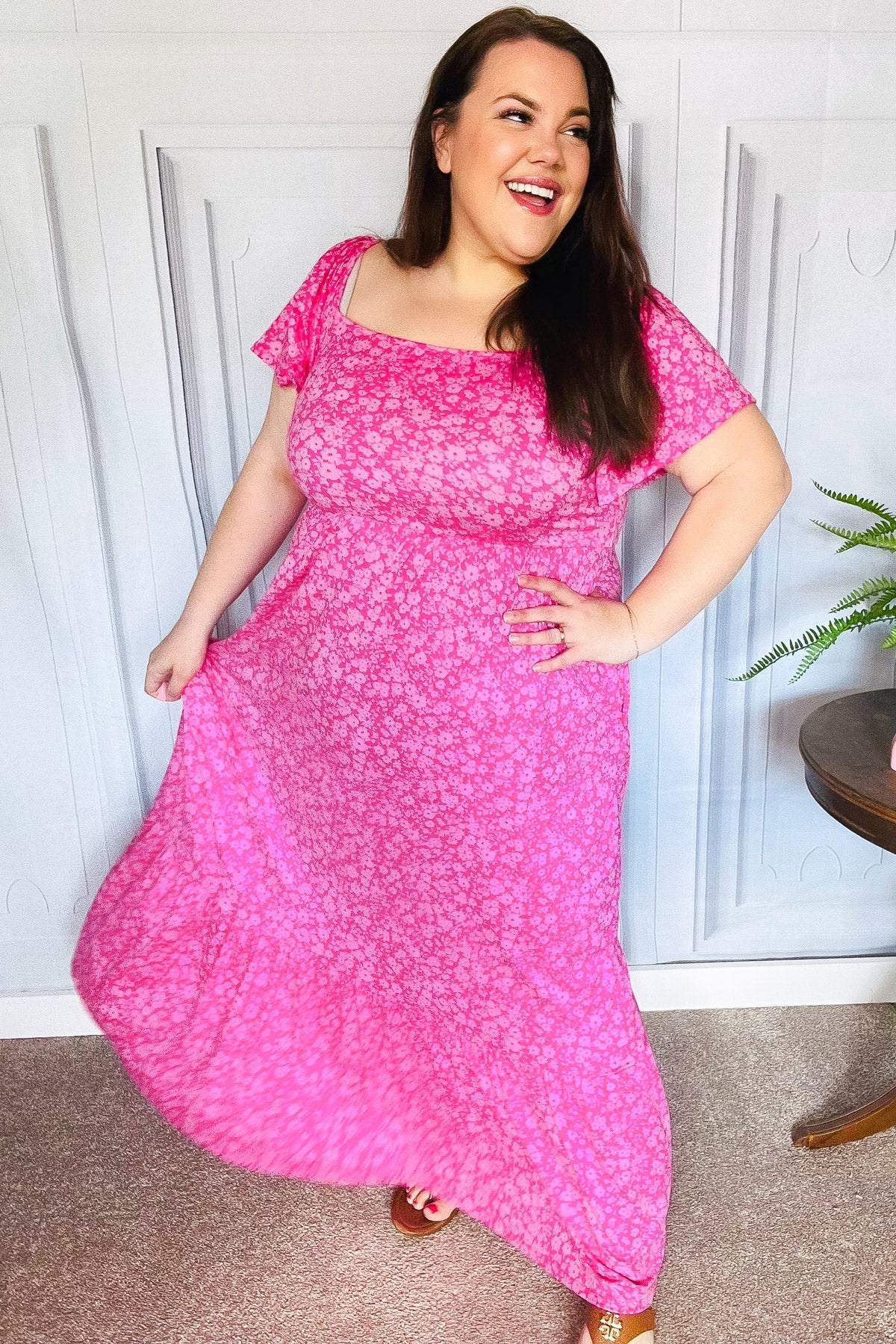 Perfectly You Fuchsia Ditzy Floral Fit & Flare Maxi Dress-Modish Lily, Tecumseh Michigan