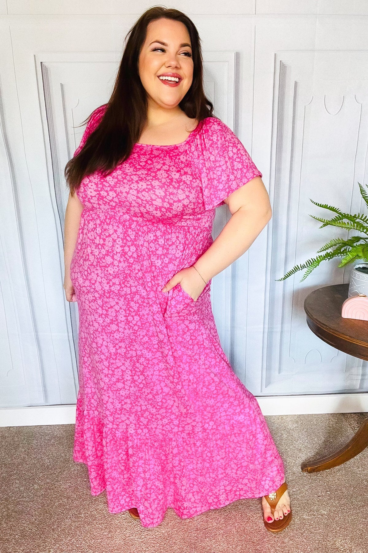 Perfectly You Fuchsia Ditzy Floral Fit & Flare Maxi Dress-Modish Lily, Tecumseh Michigan