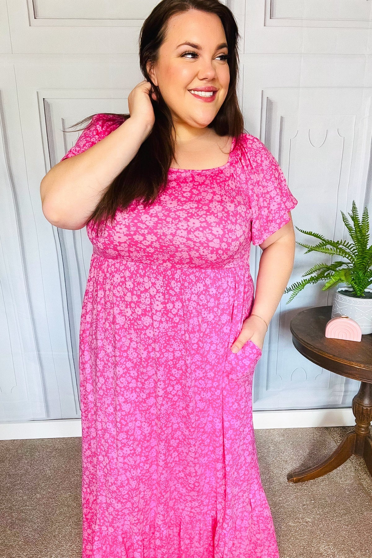 Perfectly You Fuchsia Ditzy Floral Fit & Flare Maxi Dress-Modish Lily, Tecumseh Michigan