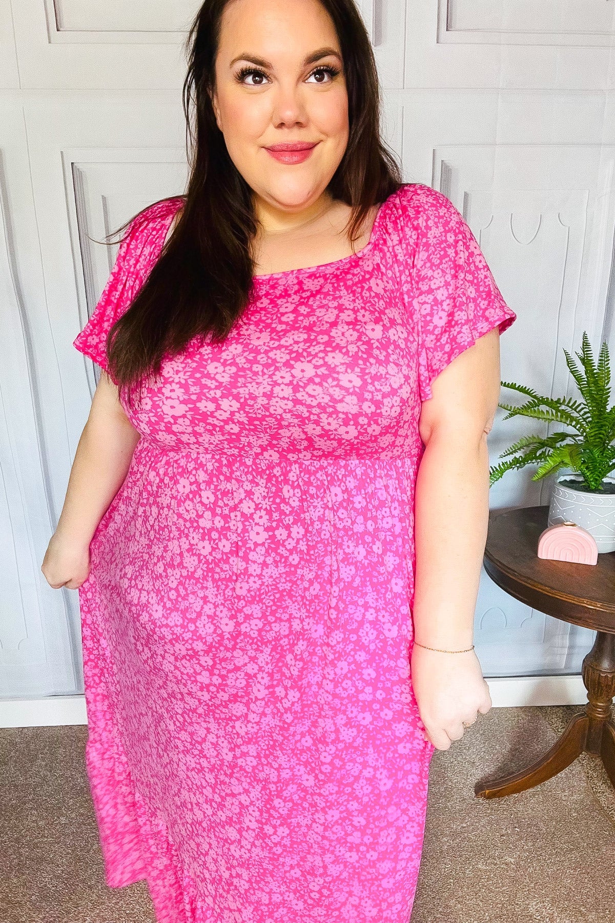 Perfectly You Fuchsia Ditzy Floral Fit & Flare Maxi Dress-Modish Lily, Tecumseh Michigan