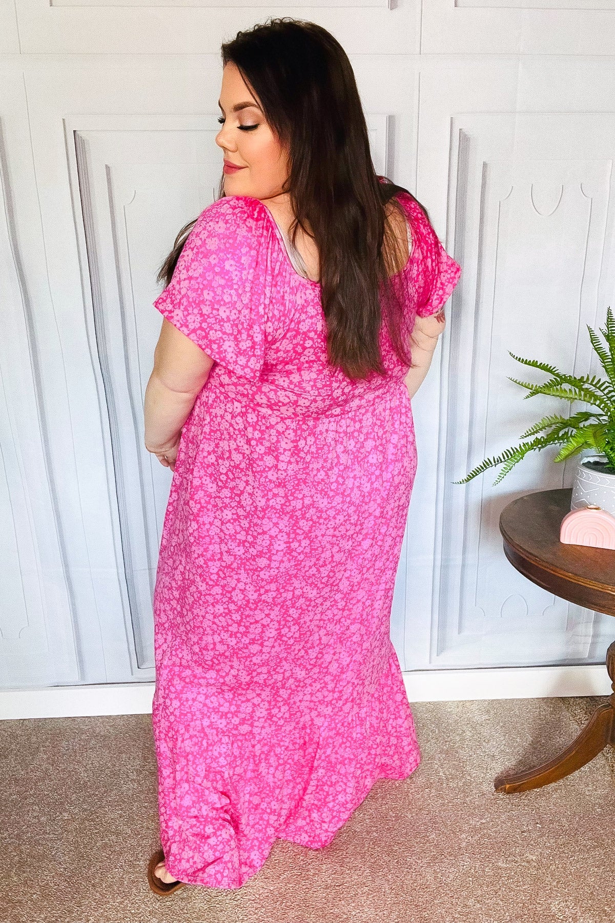 Perfectly You Fuchsia Ditzy Floral Fit & Flare Maxi Dress-Modish Lily, Tecumseh Michigan