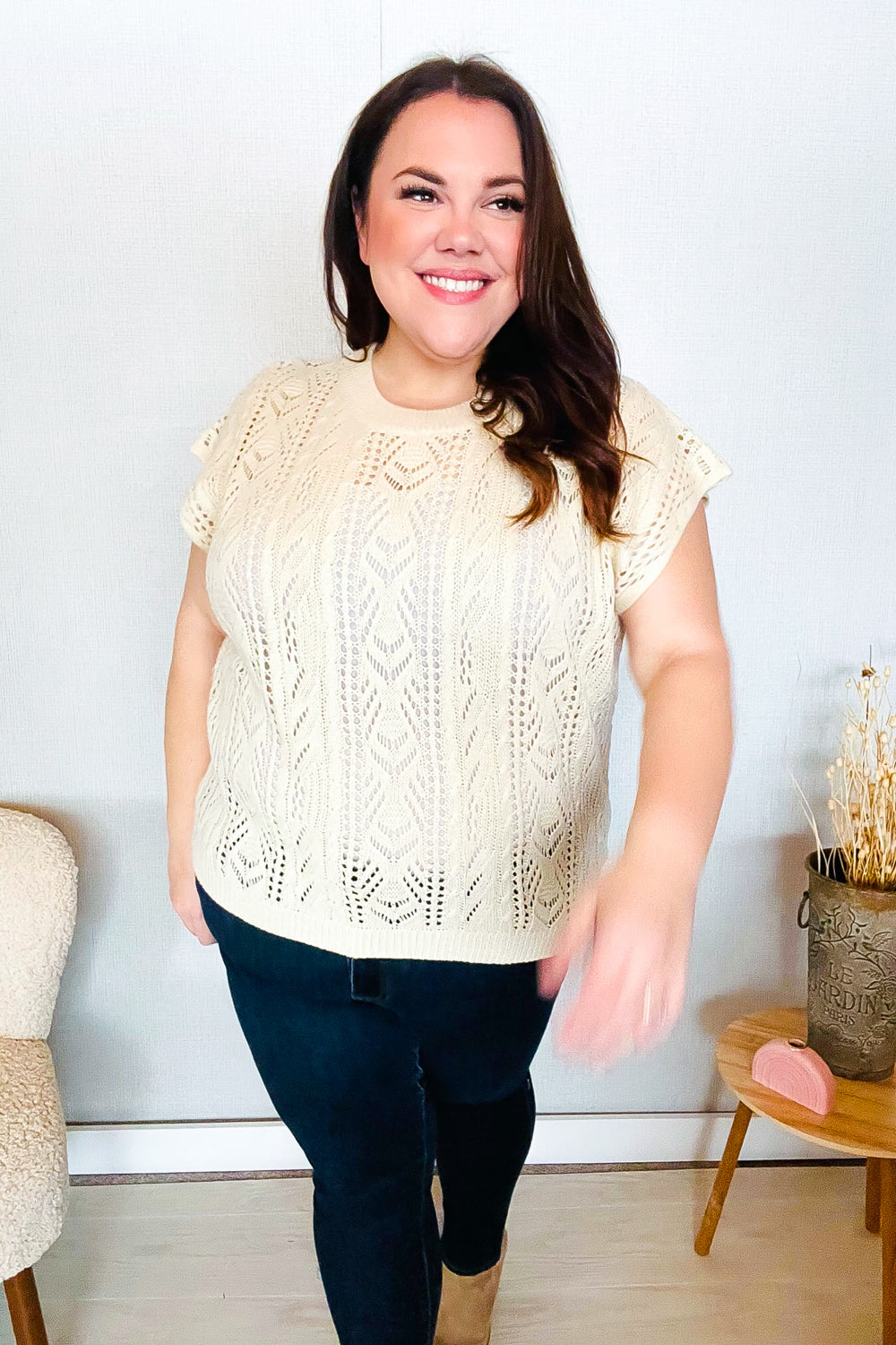 The Perfect Find Beige Dolman Short Sleeve Crochet Sweater Top-Modish Lily, Tecumseh Michigan